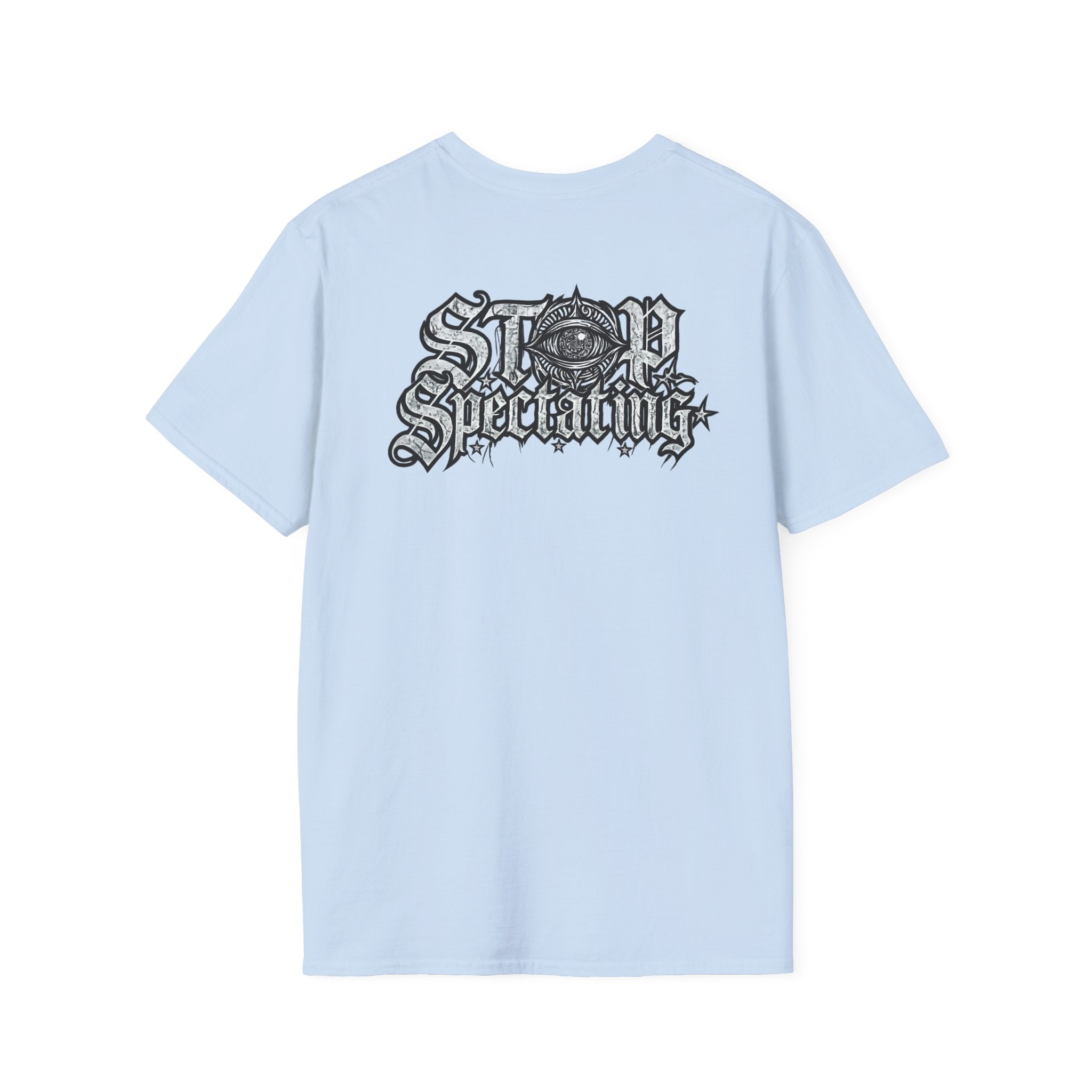 Stop Spectating Left Chest/Back Logo Tee - 100% Cotton/Light Colors
