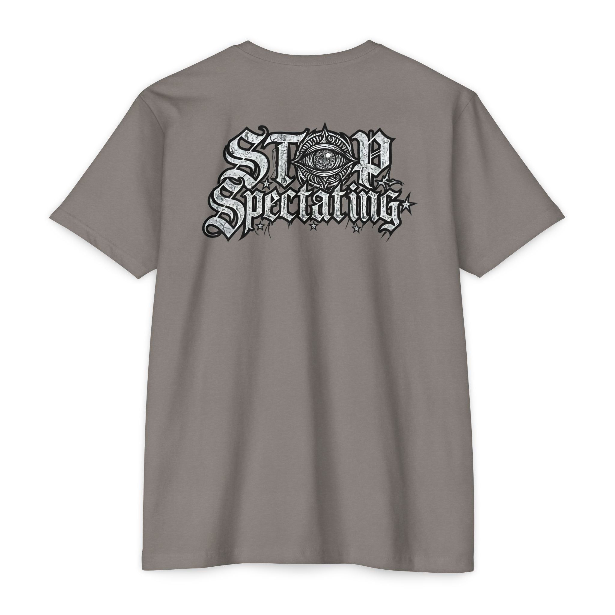 Stop Spectating Left chest/Back Logo Tee - 60/40 Blend/Light Colors