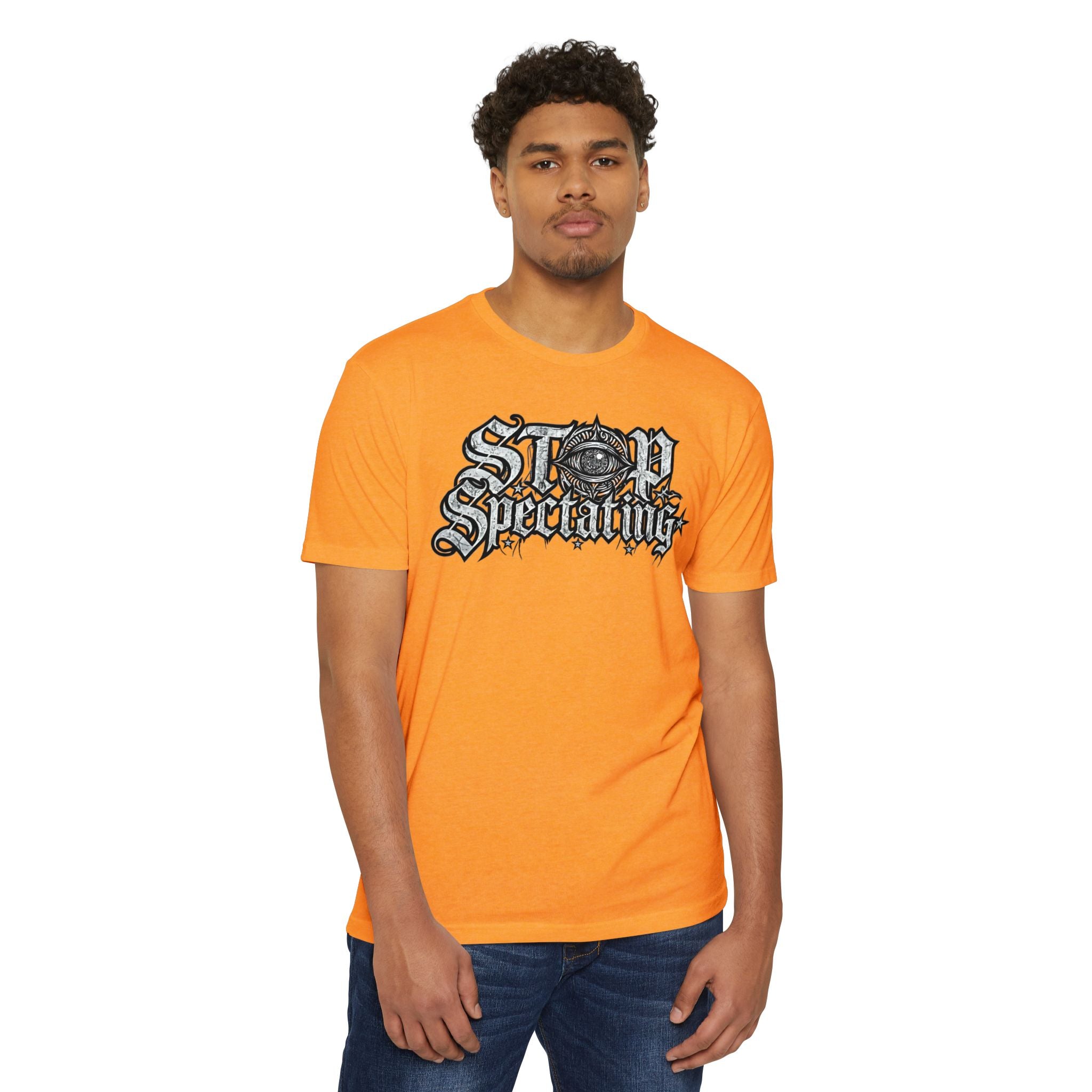 Stop Spectating Large Chest Logo Tee - 60/40 Blend/Light Colors