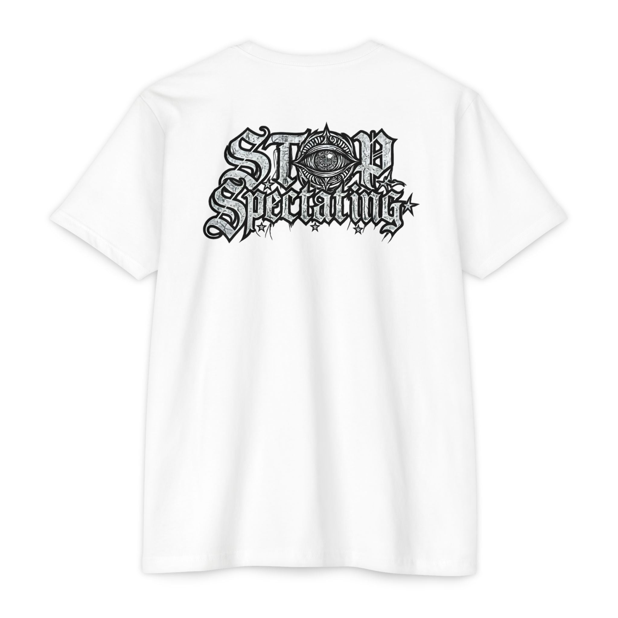 Stop Spectating Left chest/Back Logo Tee - 60/40 Blend/Light Colors