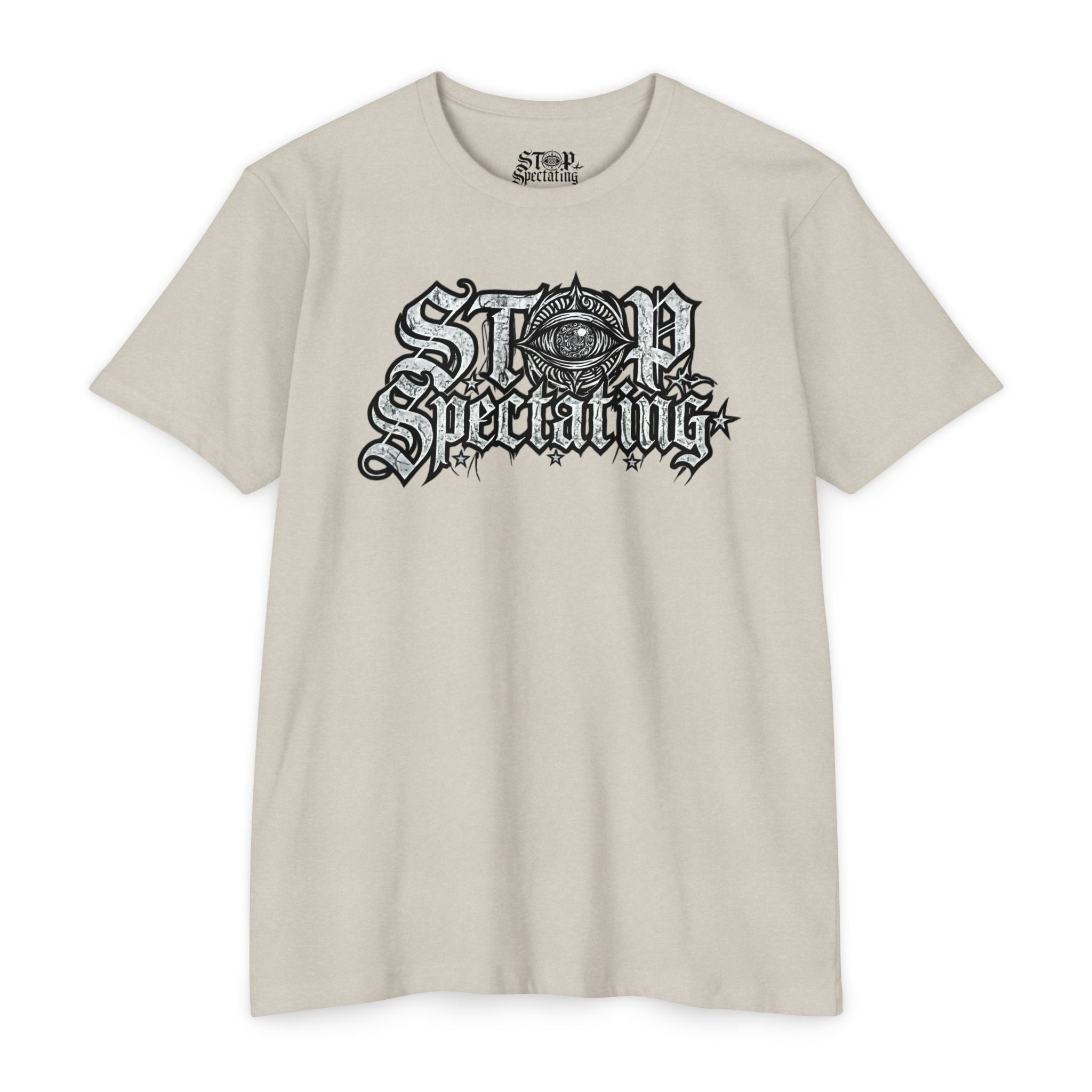 Stop Spectating Large Chest Logo Tee - 60/40 Blend/Light Colors
