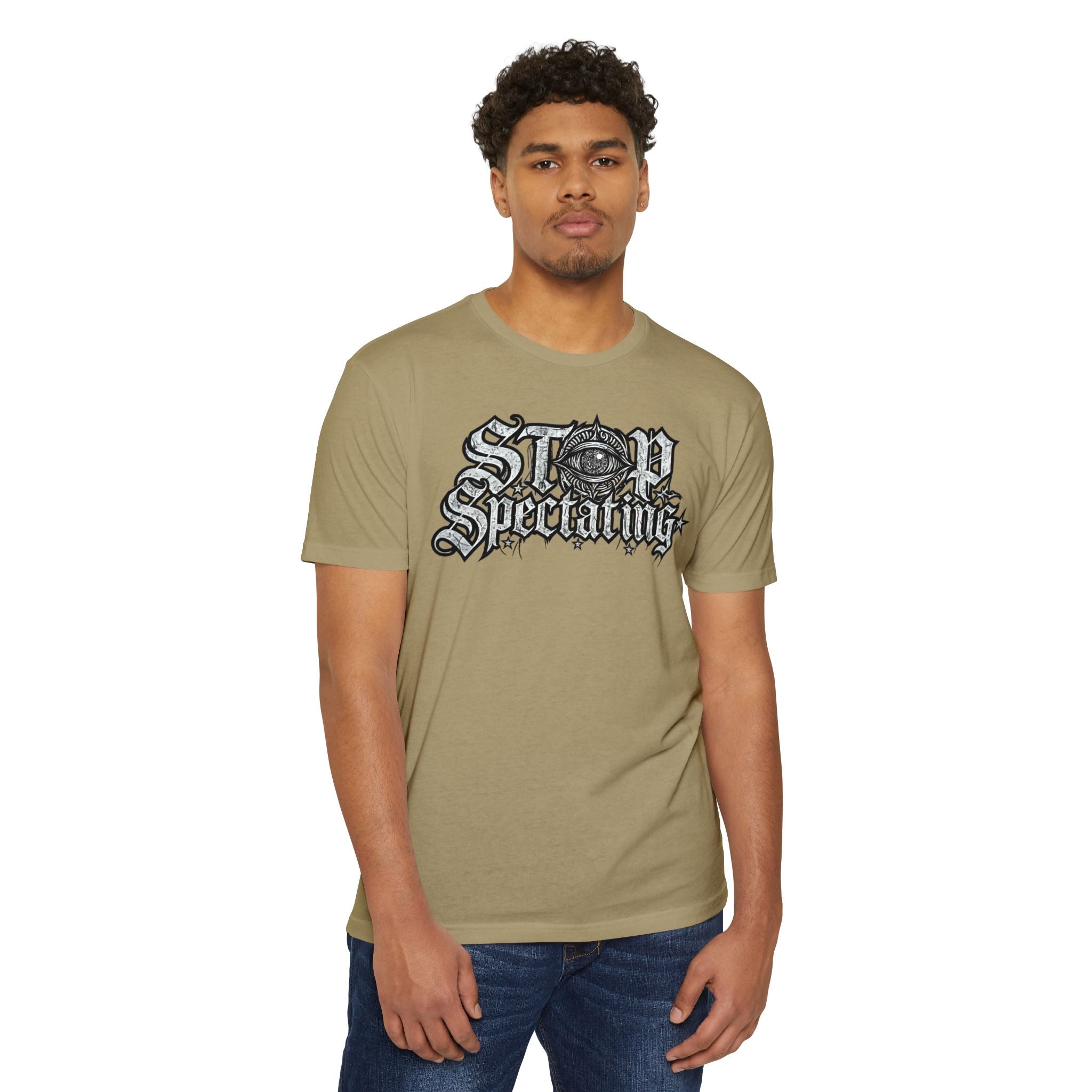Stop Spectating Large Chest Logo Tee  - 60/40 Blend/Dark Colors