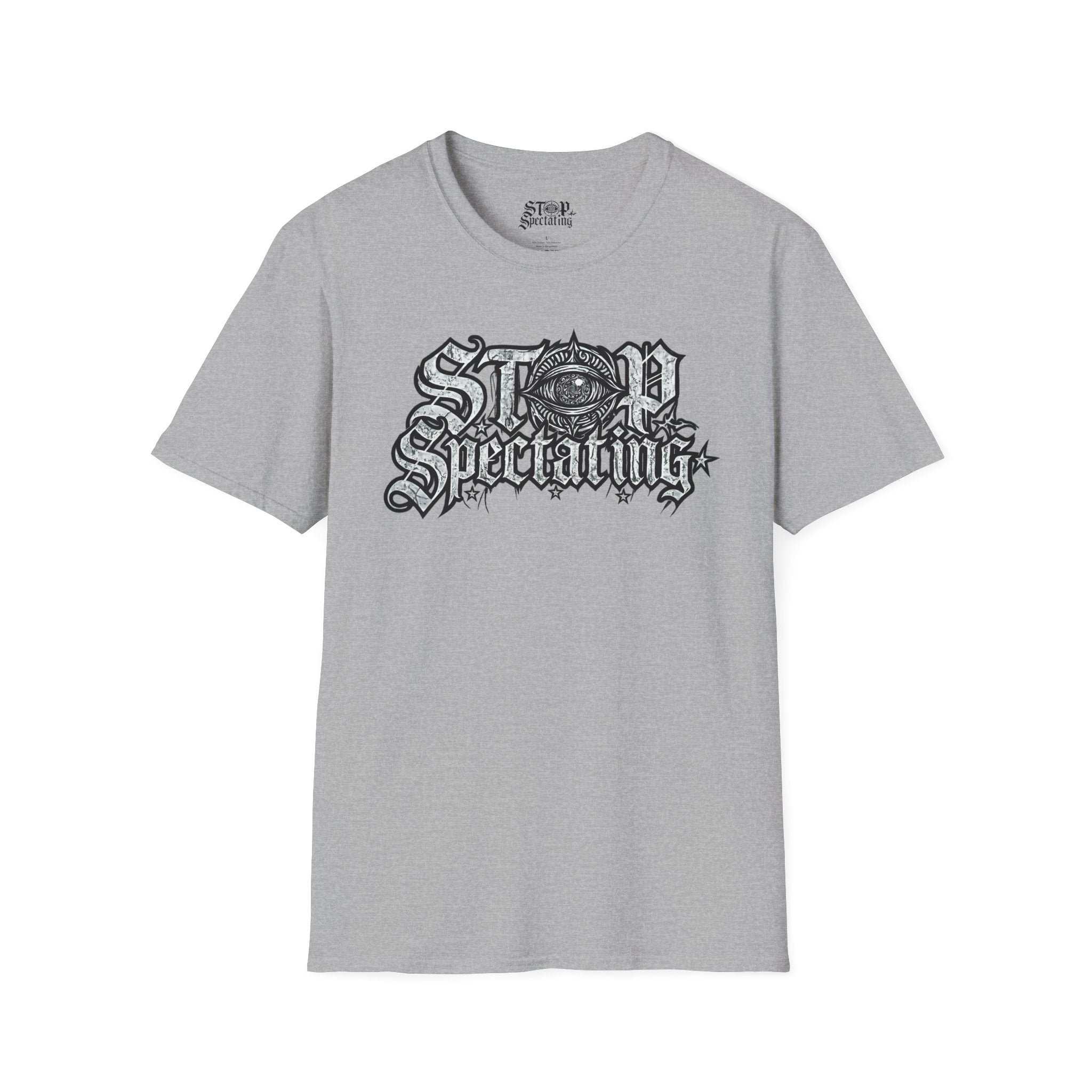 Stop Spectating Large Chest Logo Tee - 100% Cotton/Light Colors