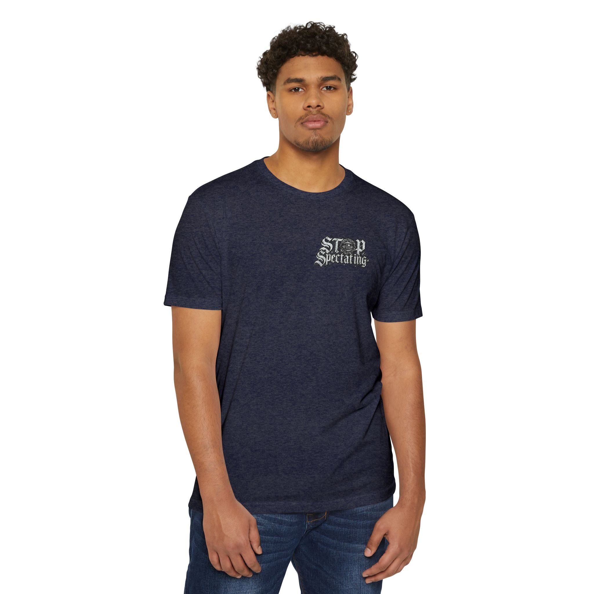 Stop Spectating Left chest/Back Logo Tee - 60/40 Blend/Light Colors