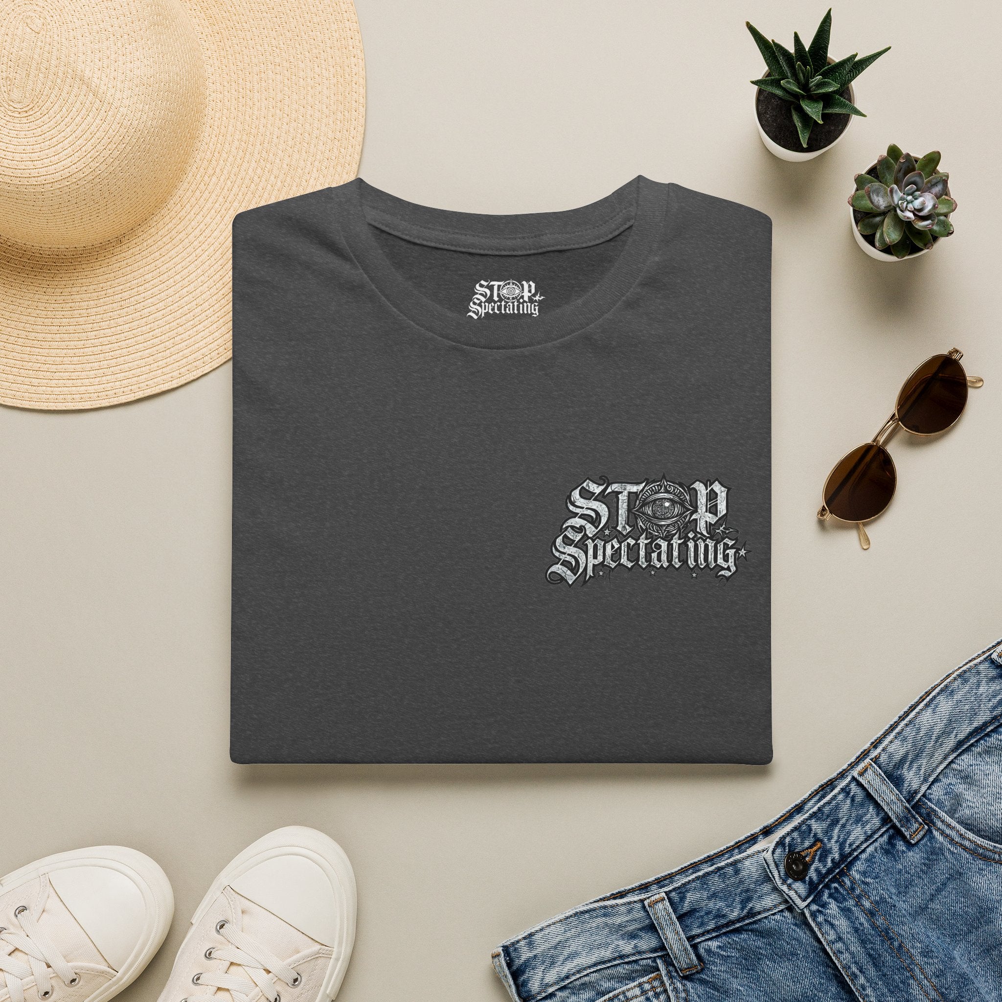 Stop Spectating Left chest/Back Logo Tee - 100% Cotton/Dark Colors