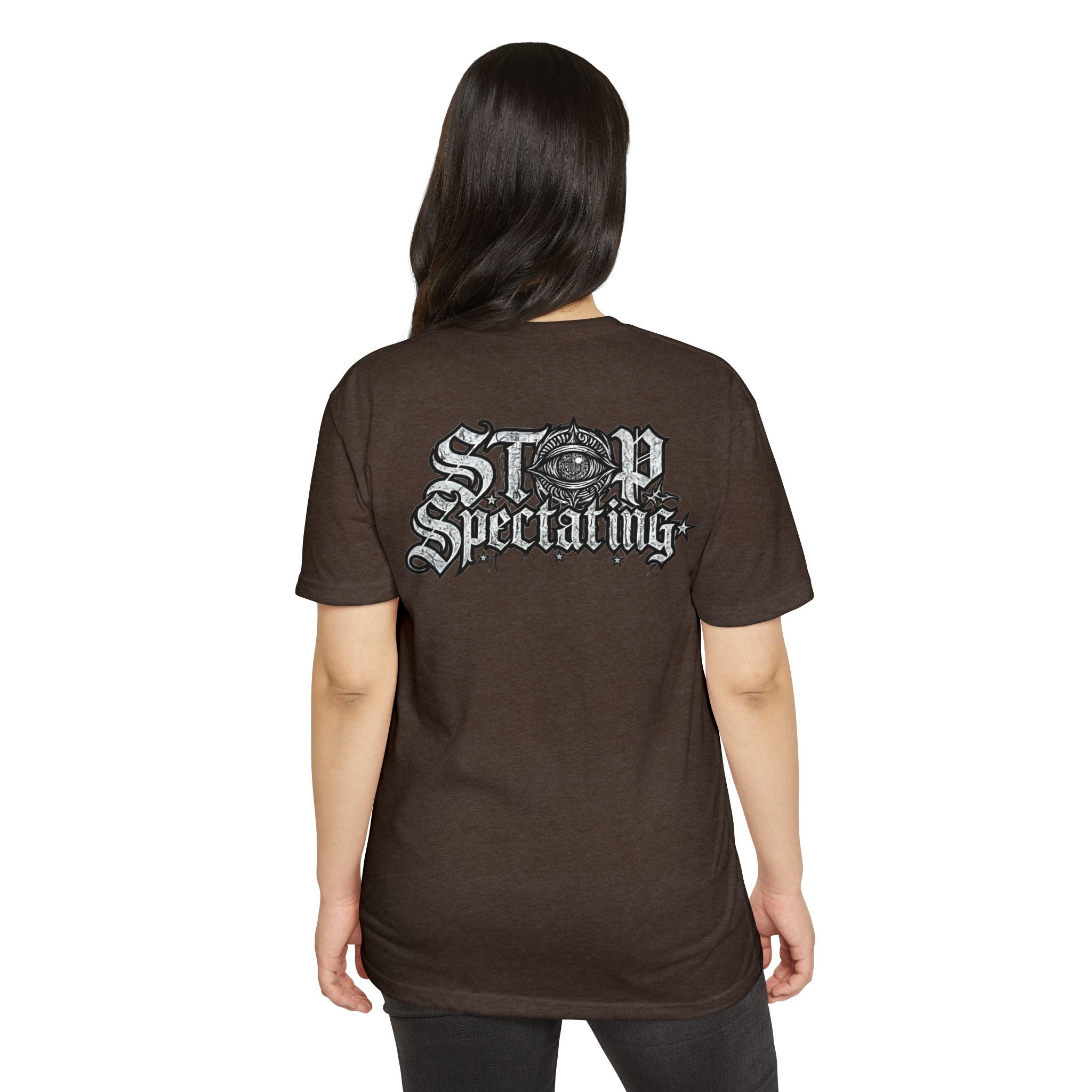 Stop Spectating Left chest/Back Logo Tee - 60/40 Blend/Light Colors