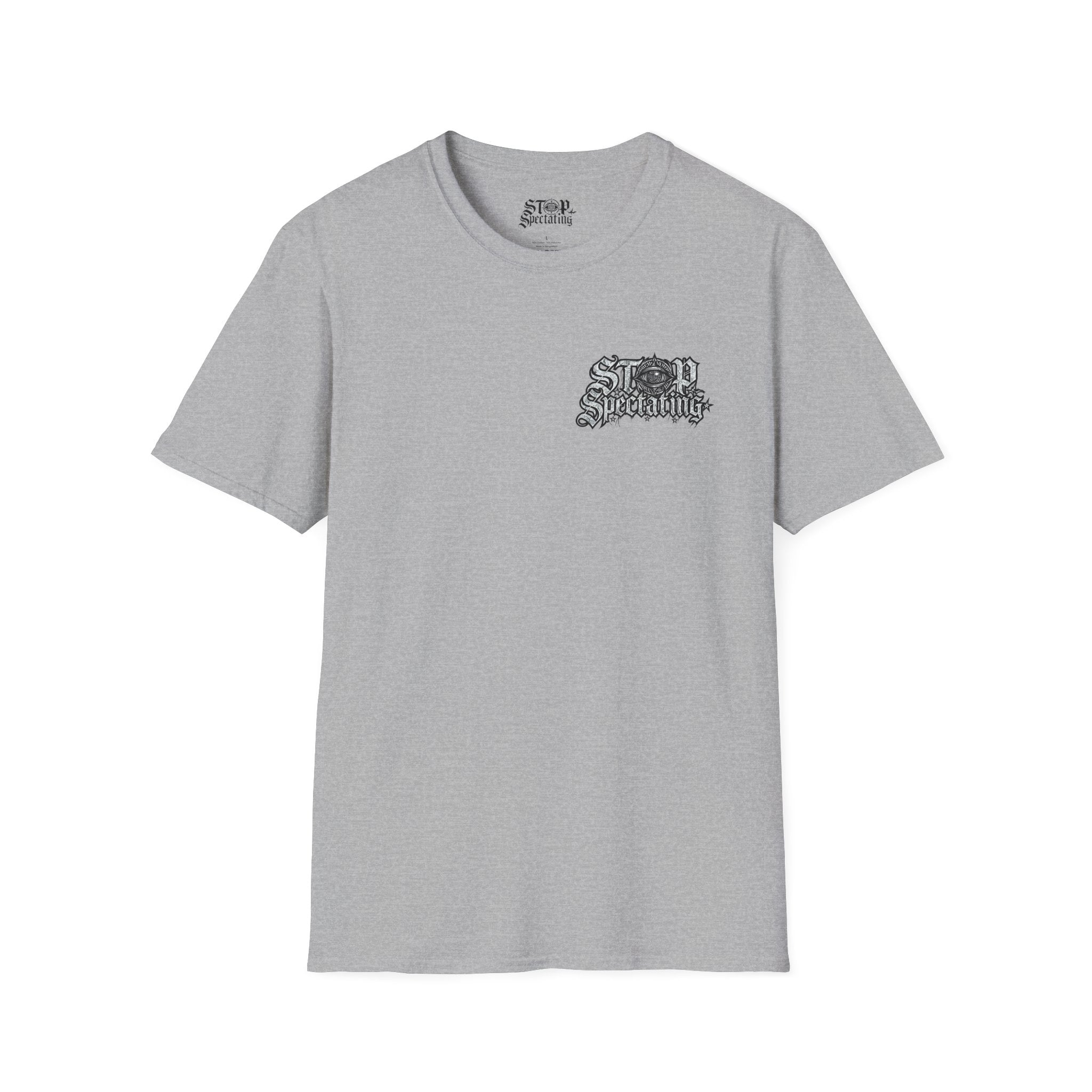 Stop Spectating Left Chest/Back Logo Tee - 100% Cotton/Light Colors