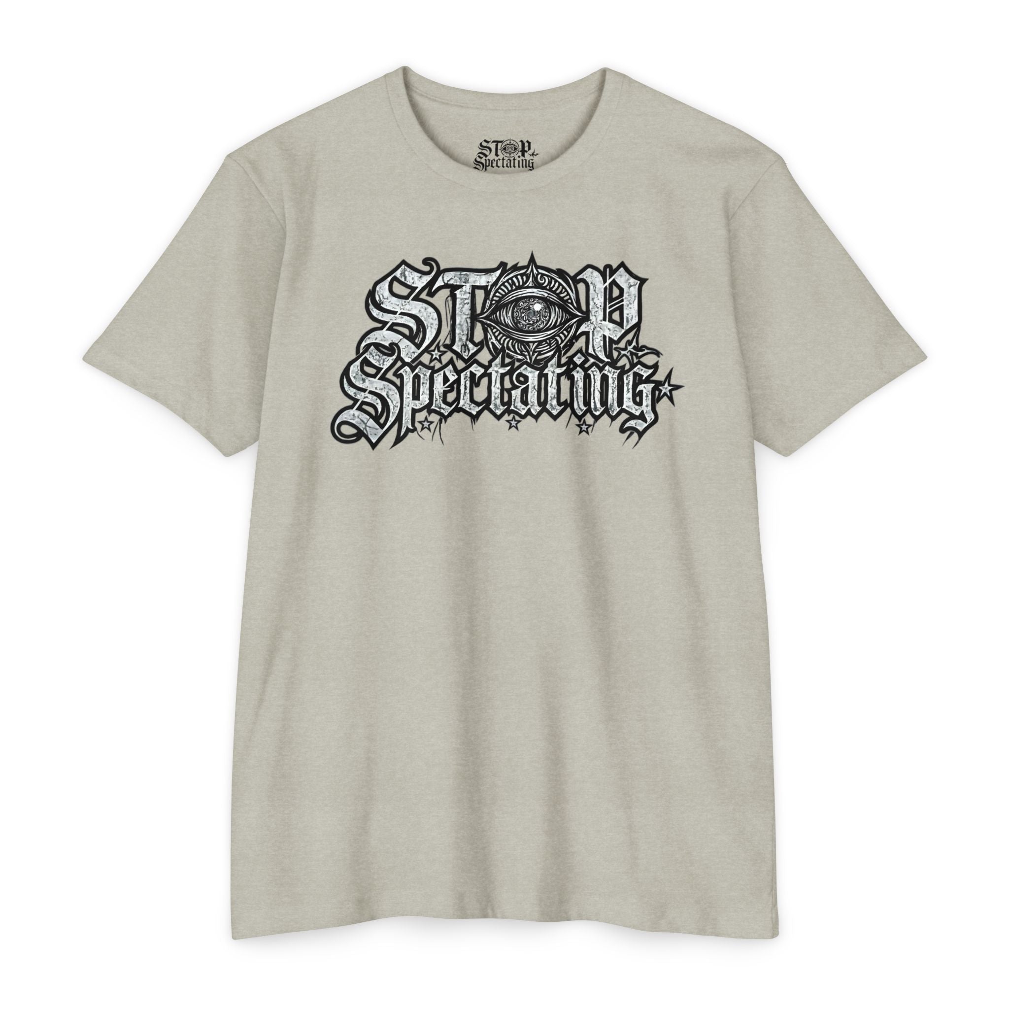 Stop Spectating Large Chest Logo Tee - 60/40 Blend/Light Colors