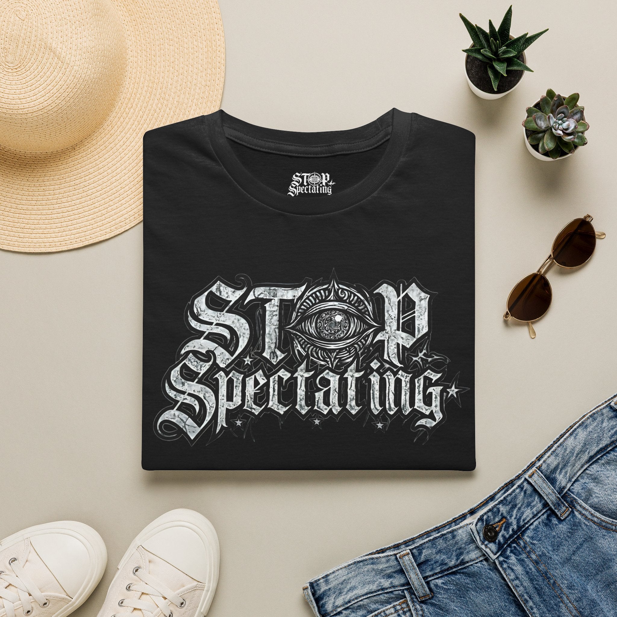 Stop Spectating Large Chest Logo Tee - 100% Cotton/Dark Colors