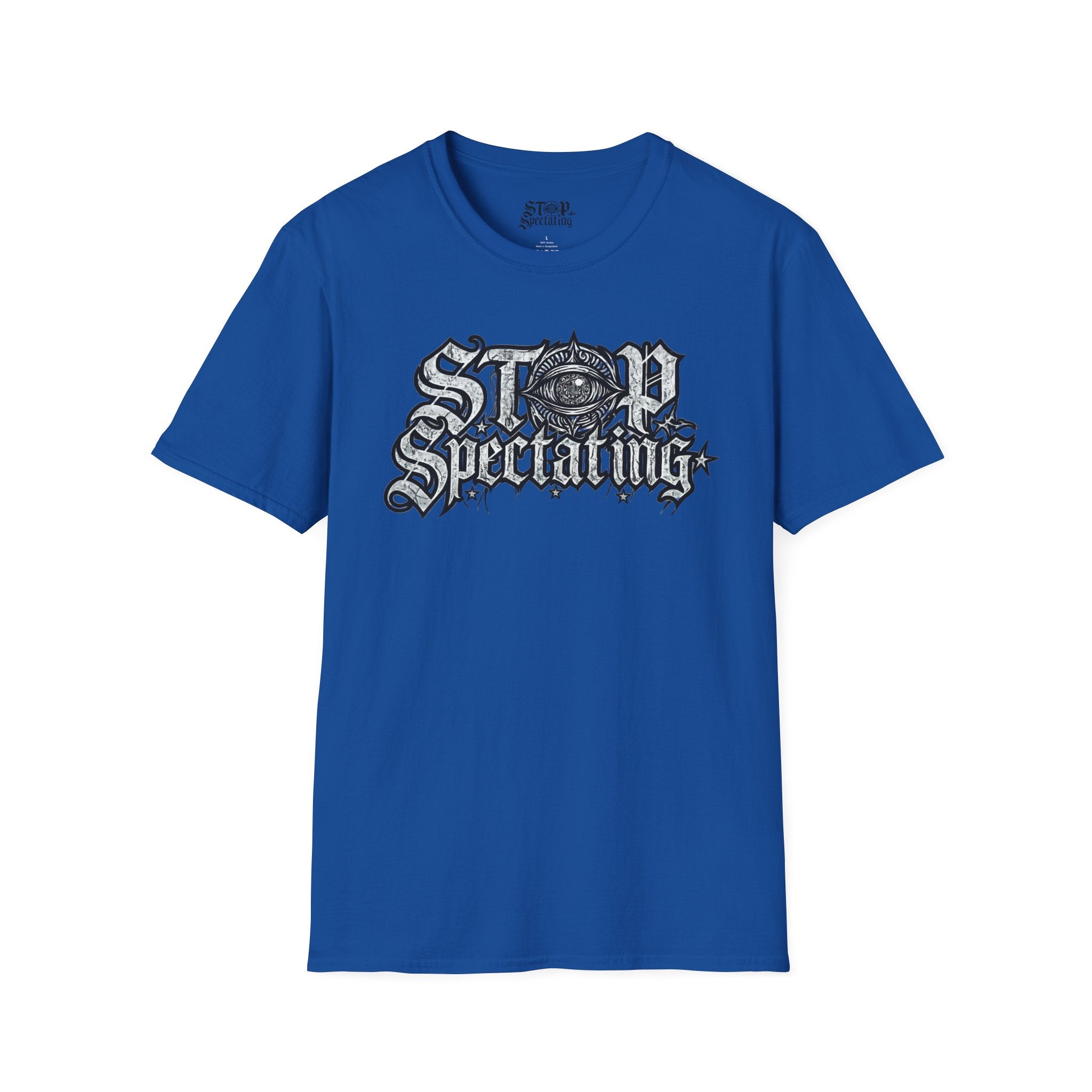 Stop Spectating Large Chest Logo Tee - 100% Cotton/Light Colors