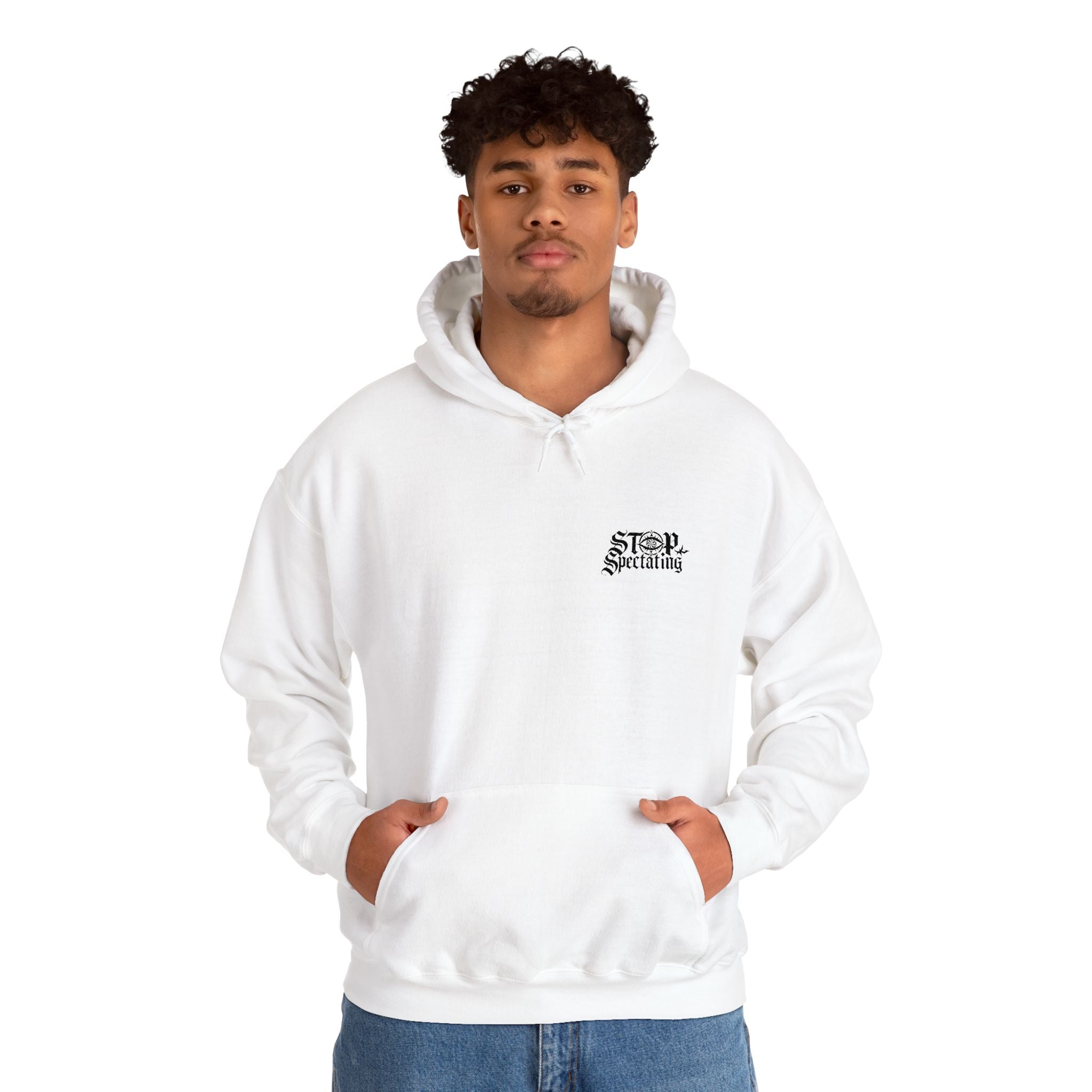 Stop Spectating Embroidered Hoodie - White