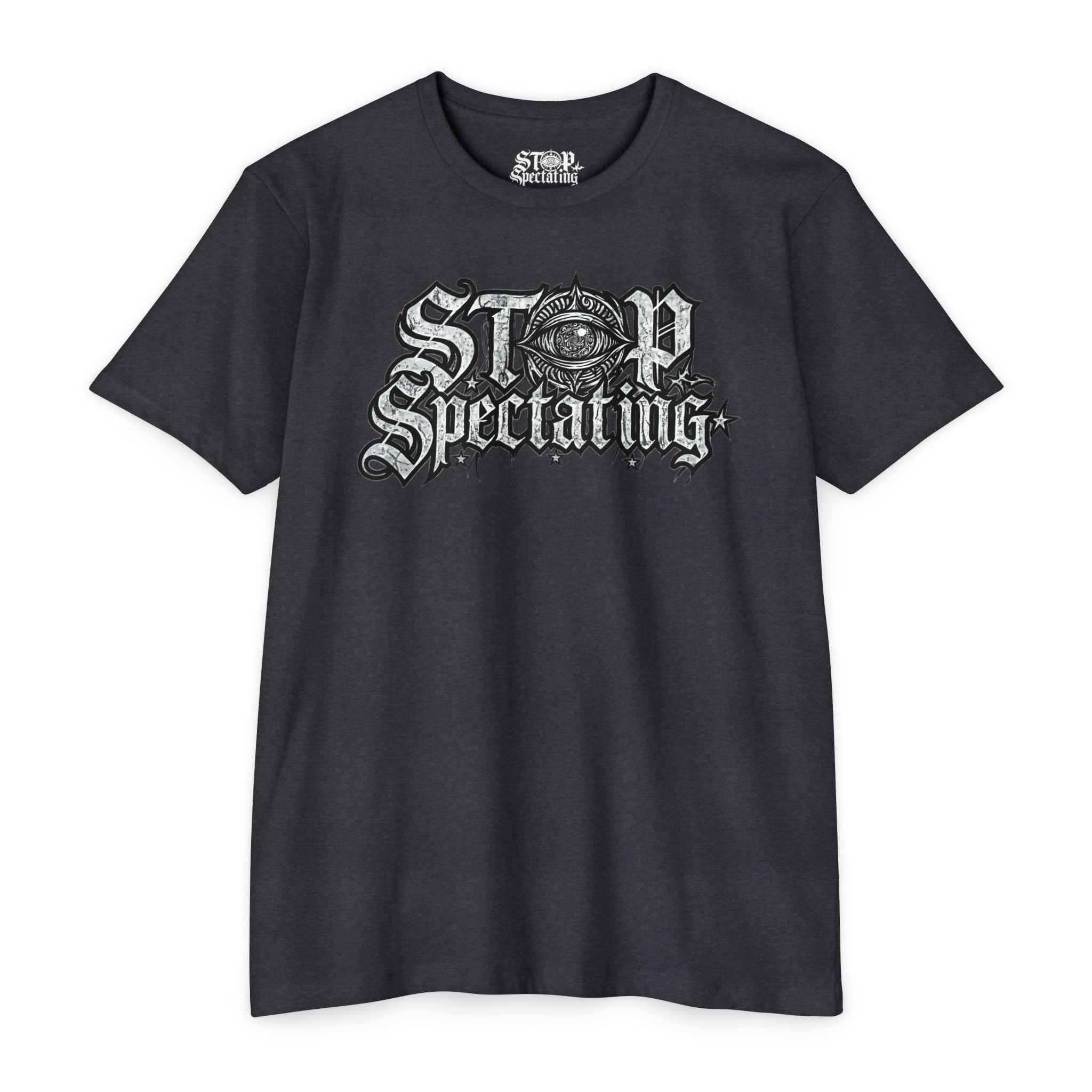 Stop Spectating Large Chest Logo Tee  - 60/40 Blend/Dark Colors