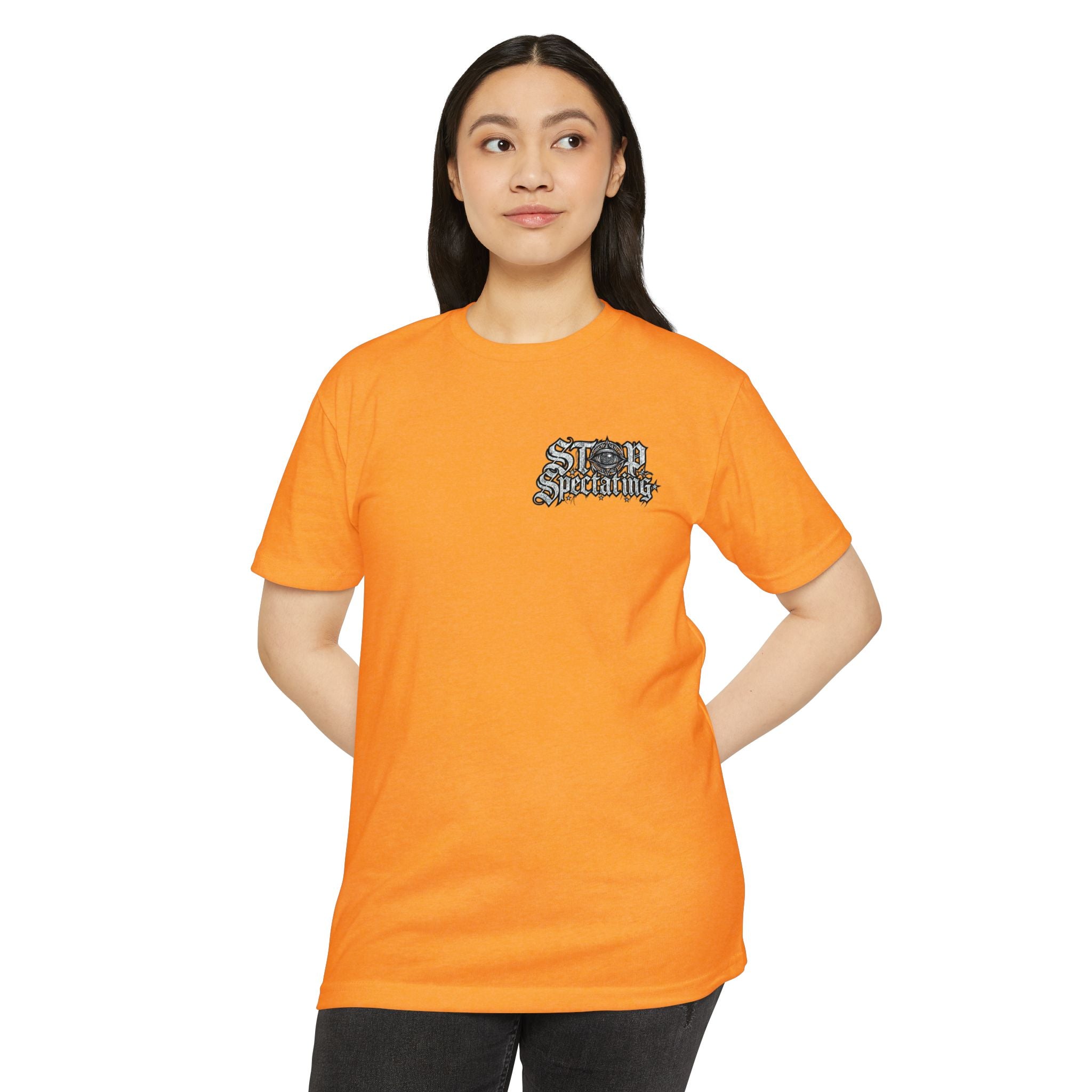 Stop Spectating Left chest/Back Logo Tee - 60/40 Blend/Light Colors