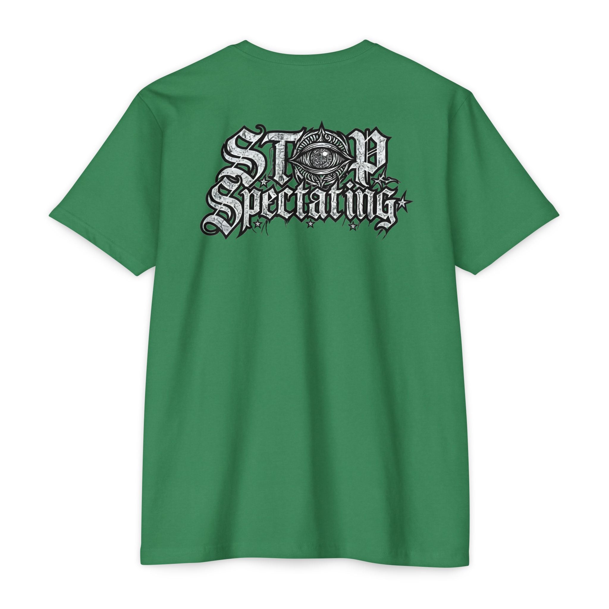 Stop Spectating Left chest/Back Logo Tee - 60/40 Blend/Dark Colors