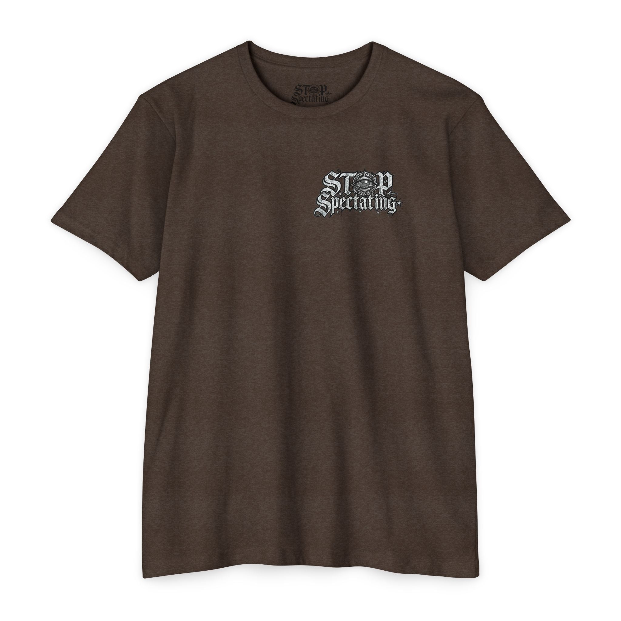 Stop Spectating Left chest/Back Logo Tee - 60/40 Blend/Light Colors