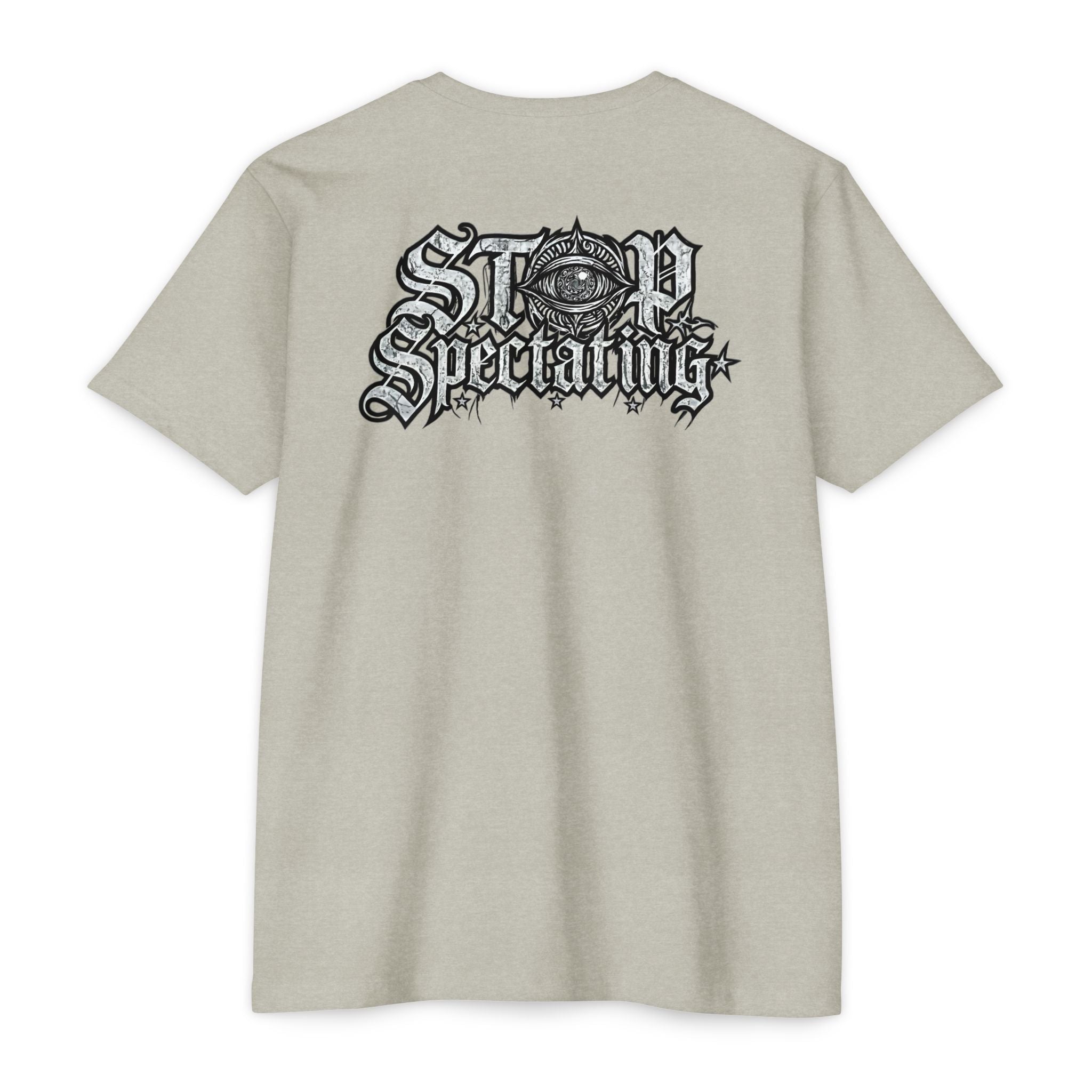 Stop Spectating Left chest/Back Logo Tee - 60/40 Blend/Light Colors