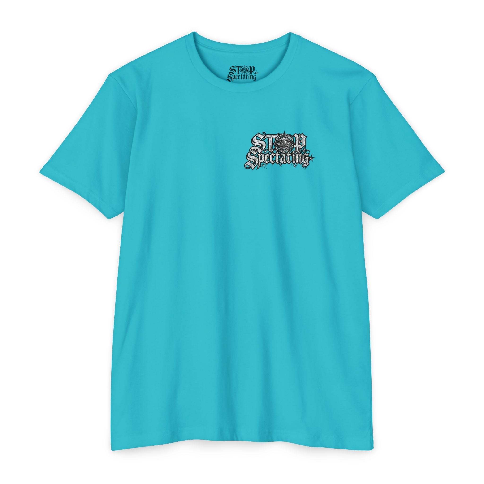 Stop Spectating Left chest/Back Logo Tee - 60/40 Blend/Light Colors