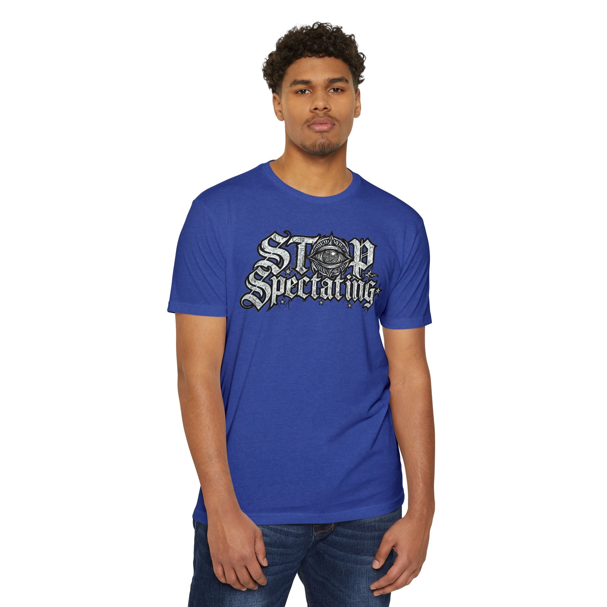 Stop Spectating Large Chest Logo Tee - 60/40 Blend/Light Colors