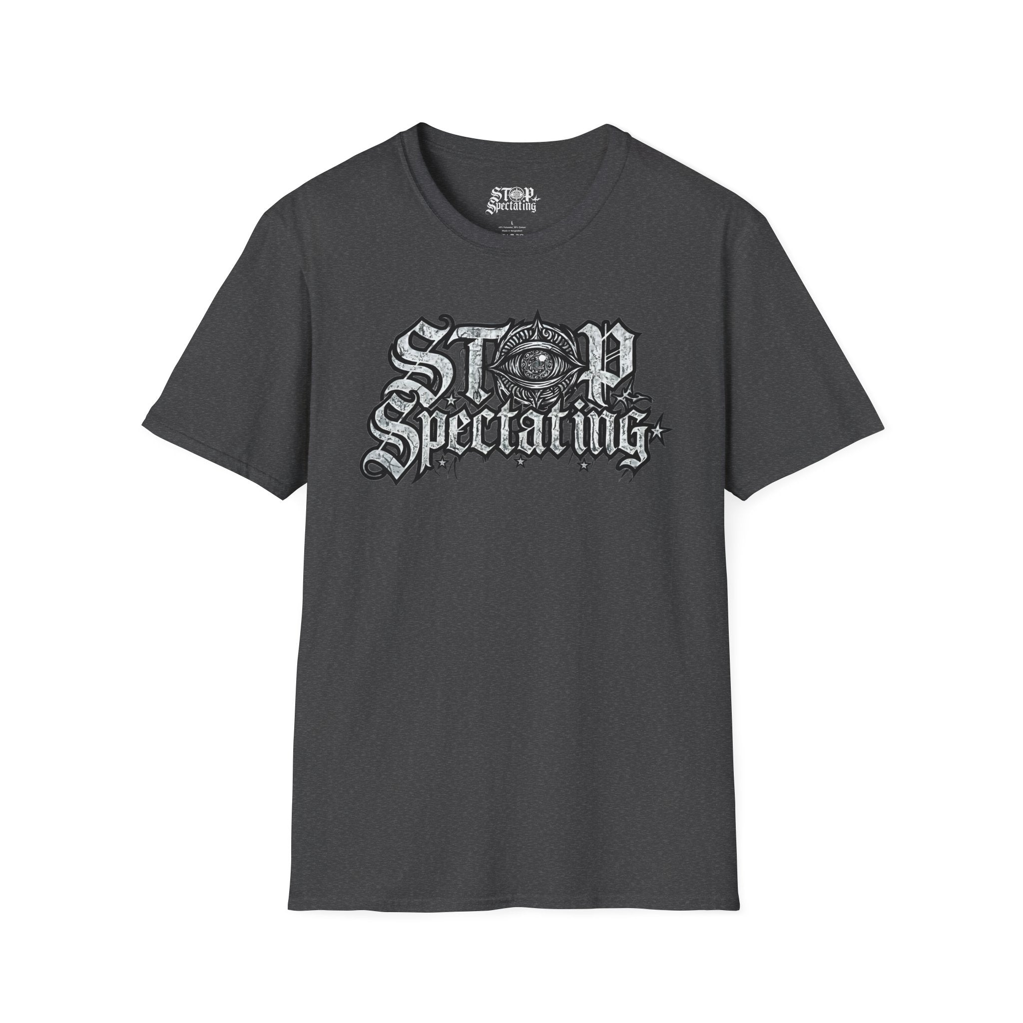 Stop Spectating Large Chest Logo Tee - 100% Cotton/Dark Colors