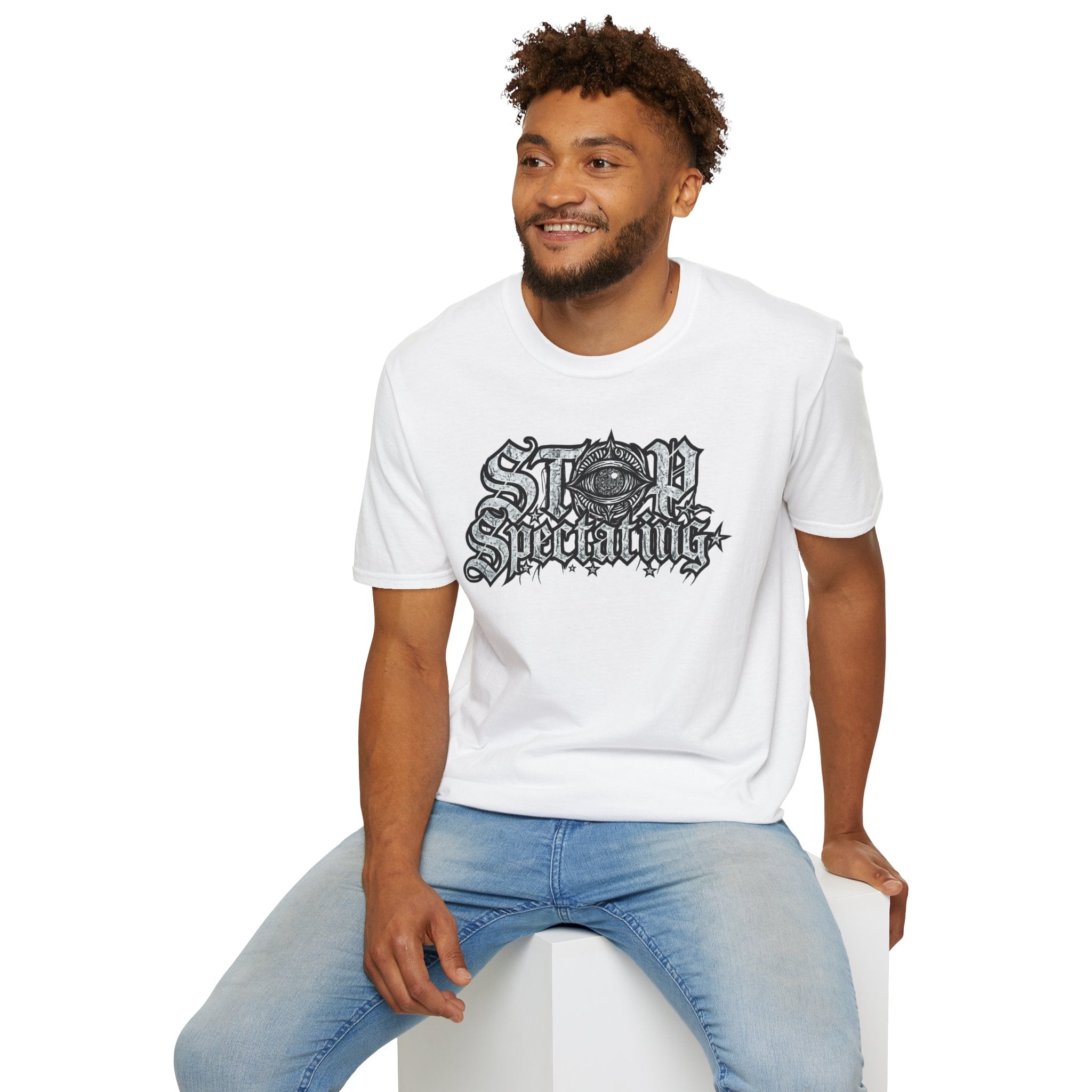Stop Spectating Lightweight Chest Logo T-Shirt - White - 100% cotton
