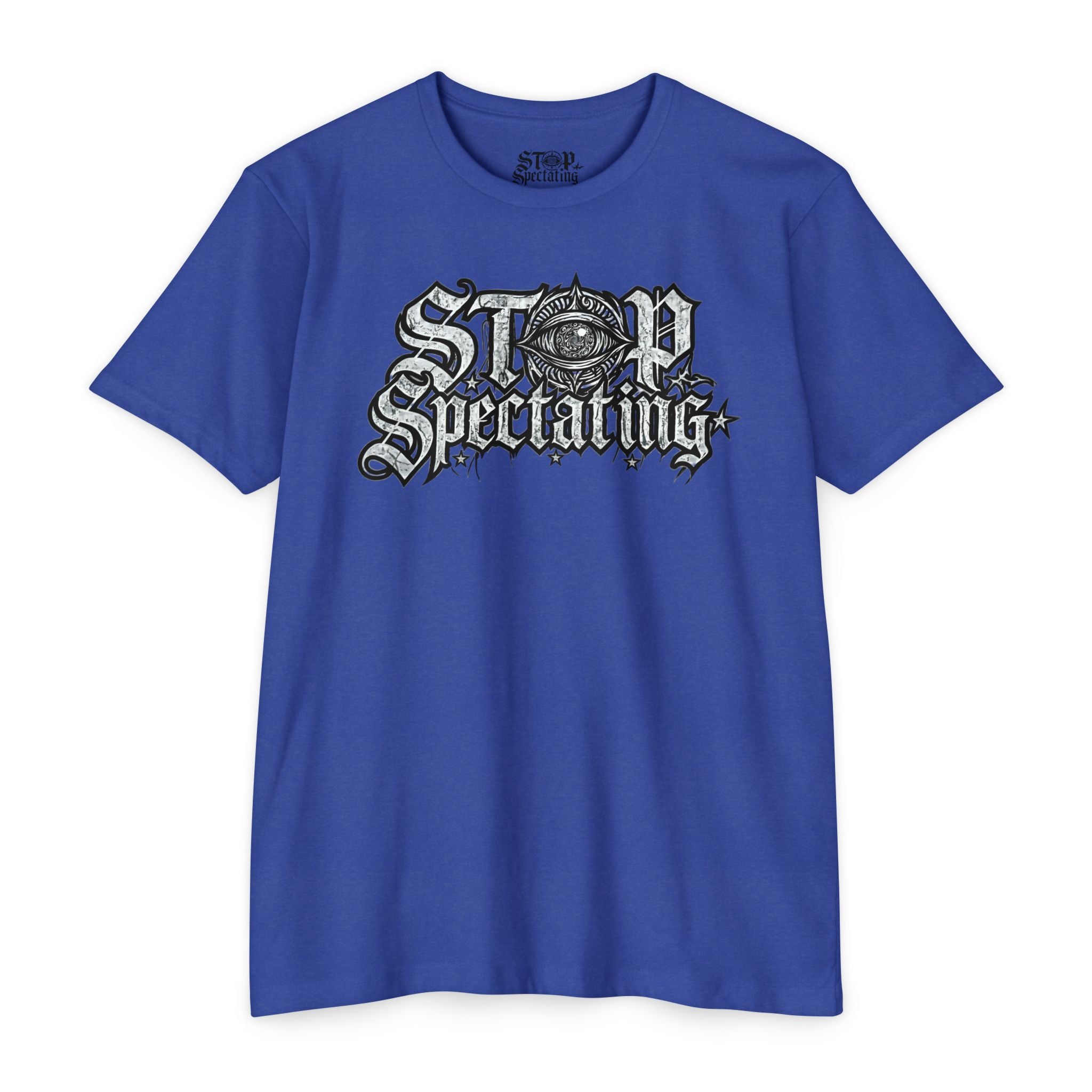Stop Spectating Large Chest Logo Tee - 60/40 Blend/Light Colors