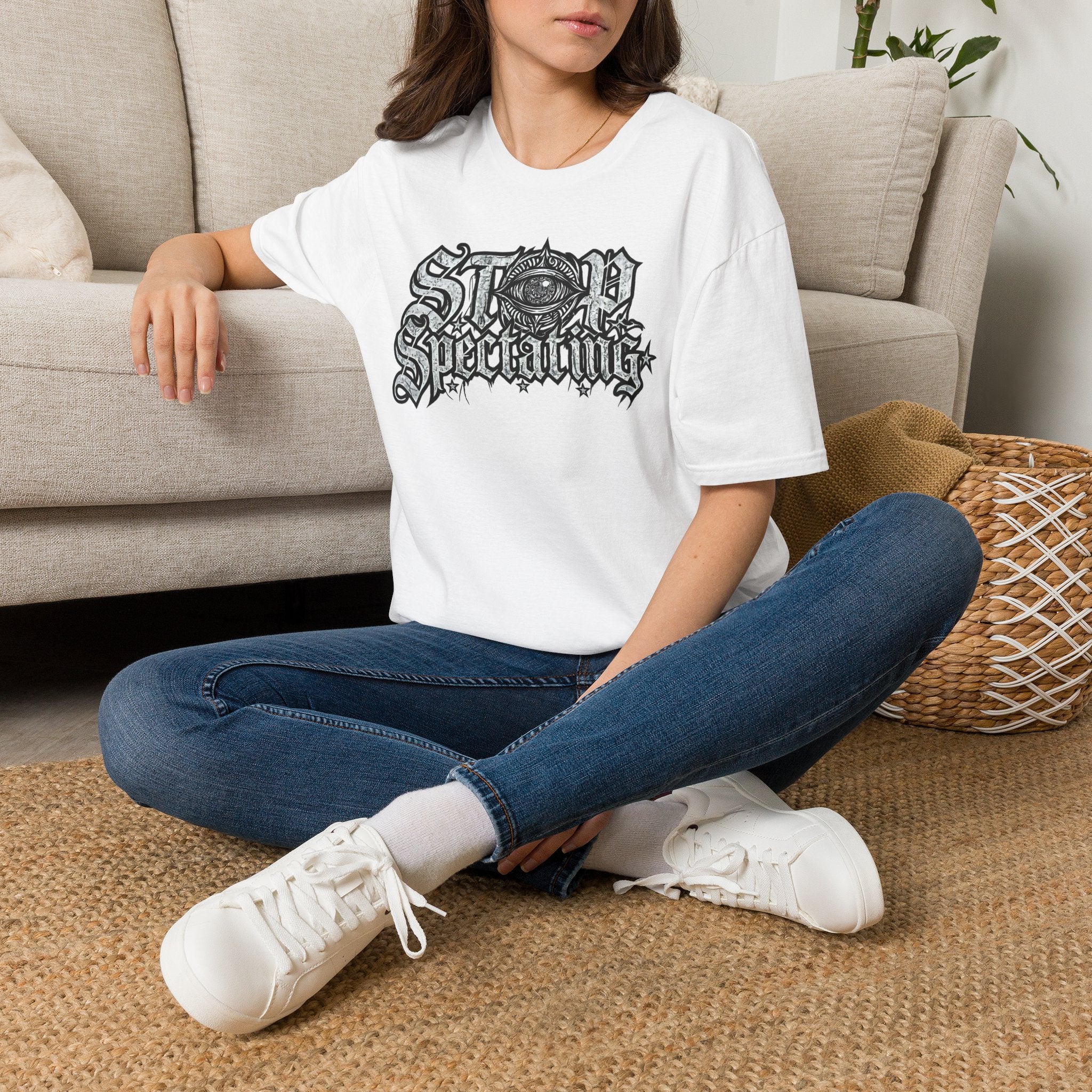 Stop Spectating Large Chest Logo Tee - 100% Cotton/Light Colors