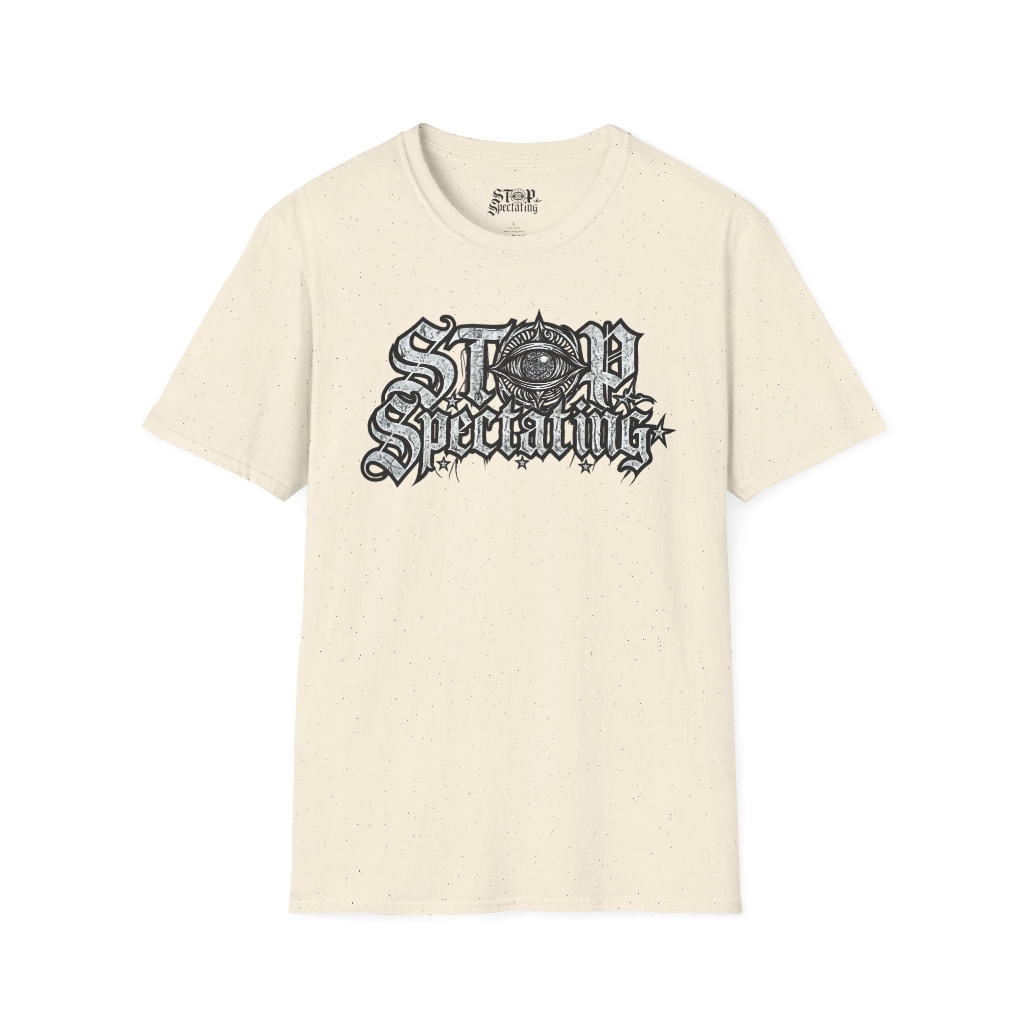 Stop Spectating Large Chest Logo Tee - 100% Cotton/Light Colors