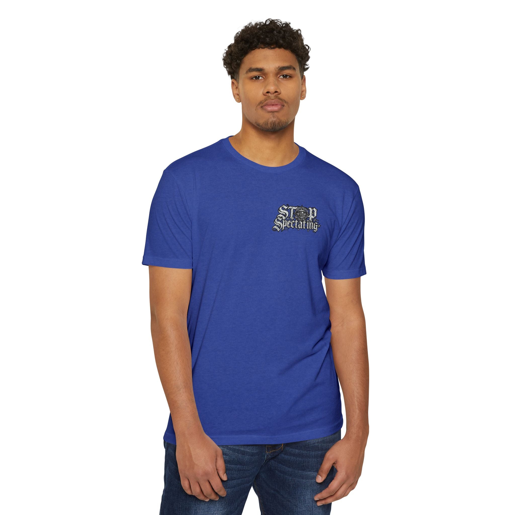 Stop Spectating Left chest/Back Logo Tee - 60/40 Blend/Light Colors