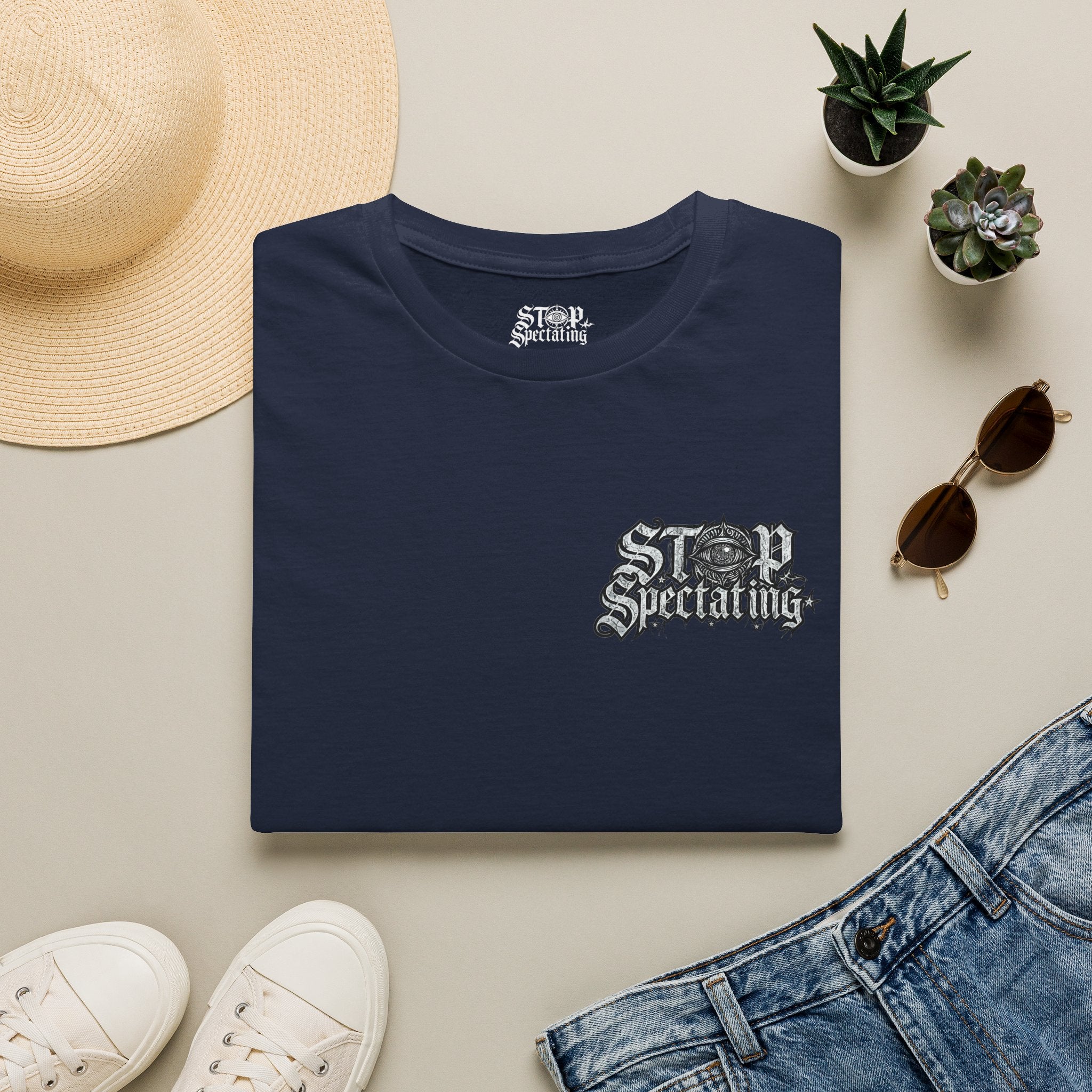 Stop Spectating Left chest/Back Logo Tee - 100% Cotton/Dark Colors