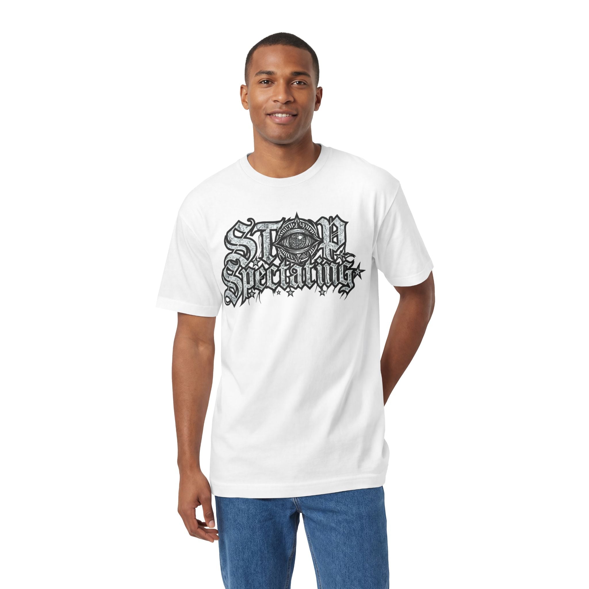 Stop Spectating Heavyweight Chest Logo Tee — White