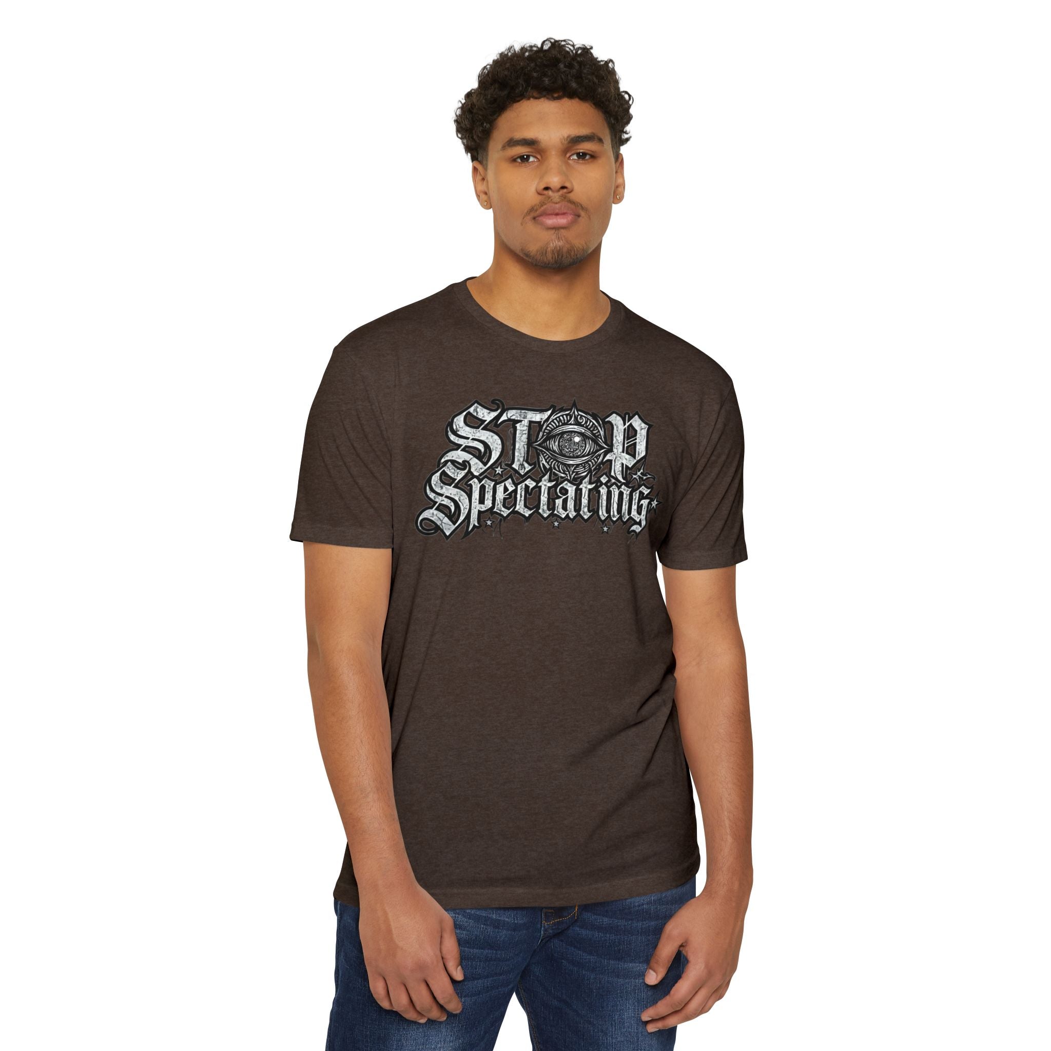 Stop Spectating Large Chest Logo Tee - 60/40 Blend/Light Colors