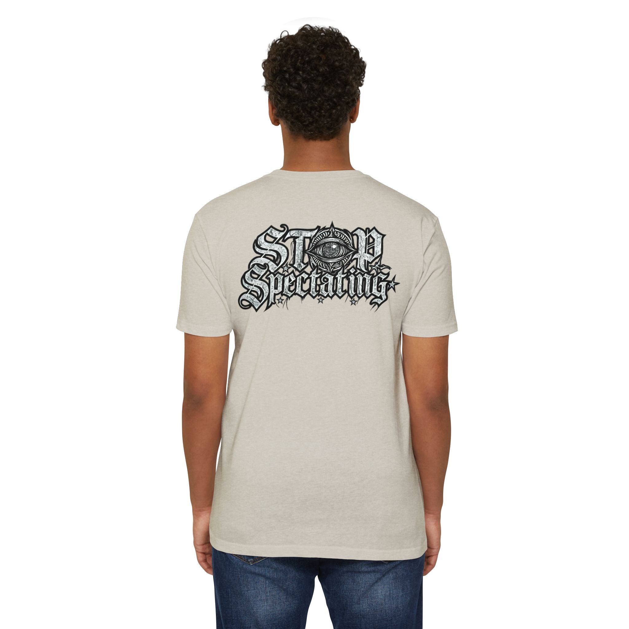Stop Spectating Left chest/Back Logo Tee - 60/40 Blend/Light Colors