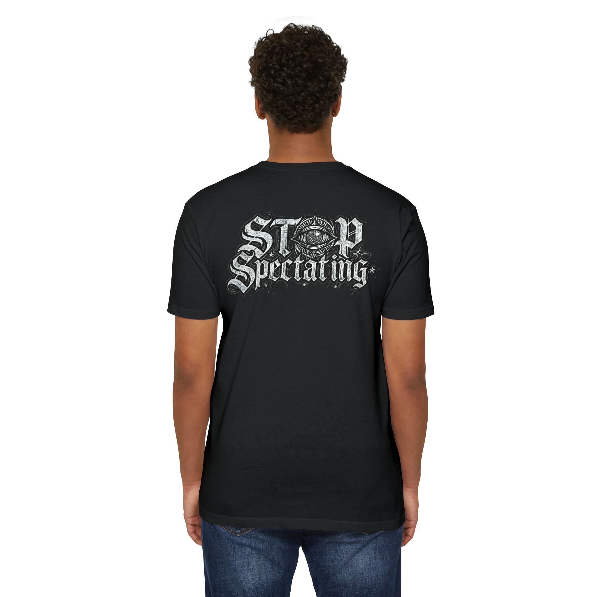 Stop Spectating Left chest/Back Logo Tee - 60/40 Blend/Dark Colors