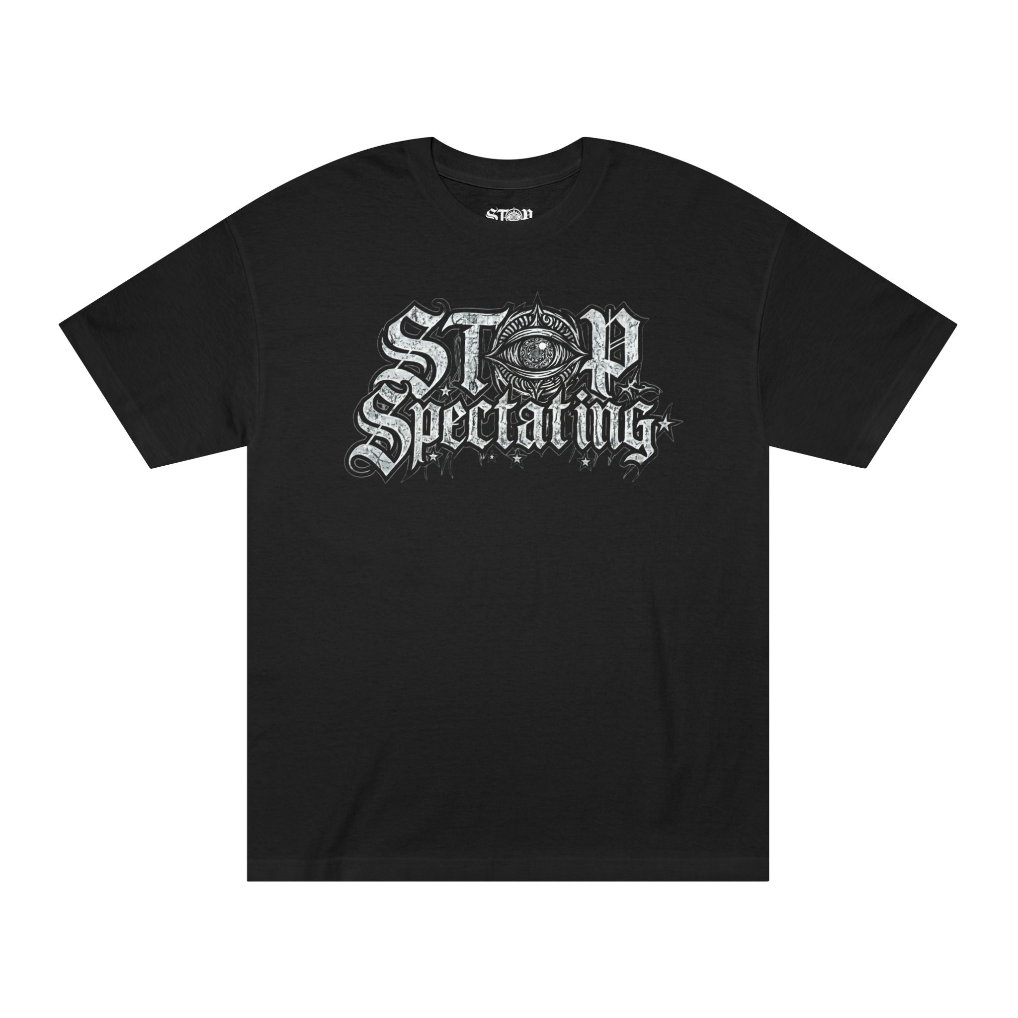 Stop Spectating Heavyweight Chest Logo Tee — Black