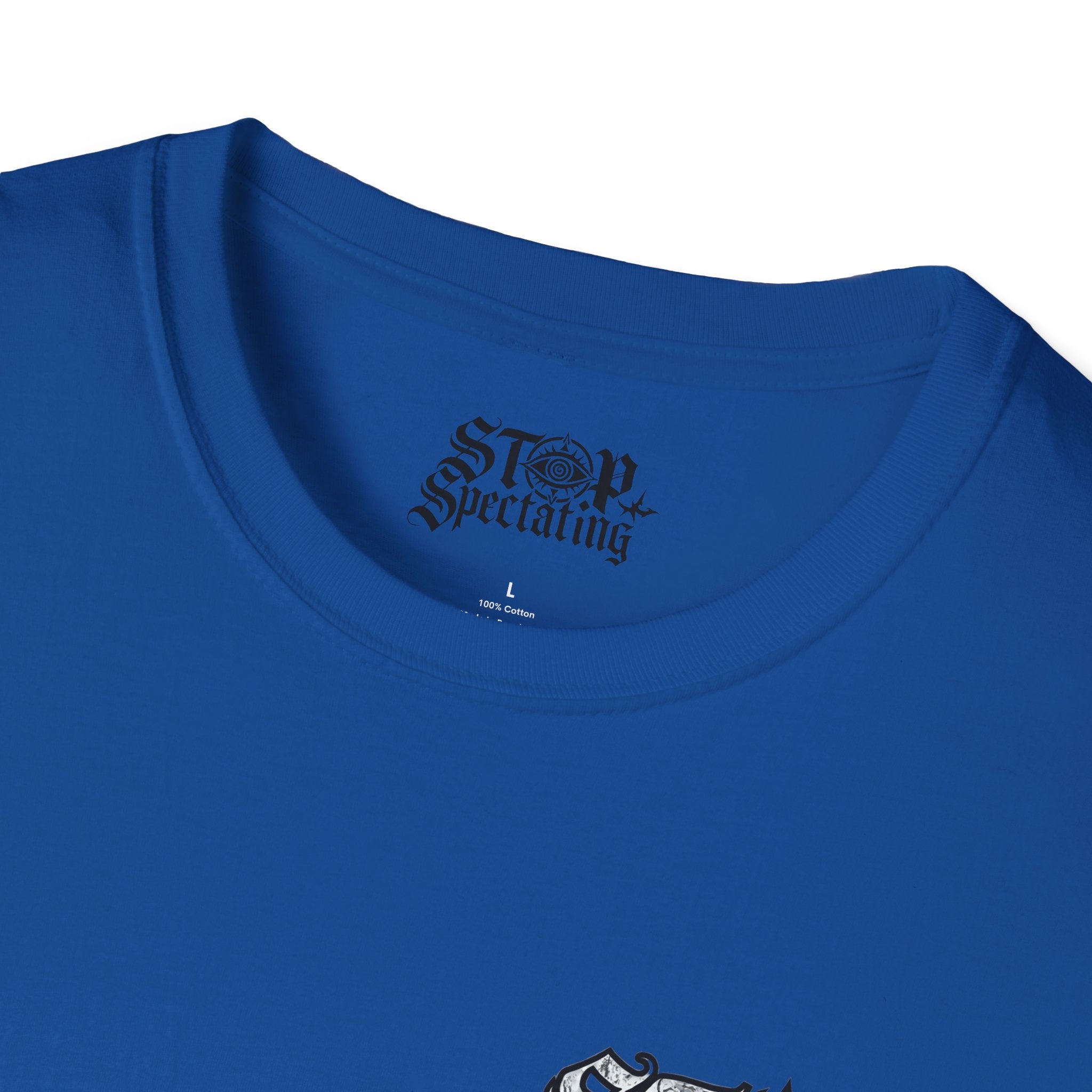 Stop Spectating Left Chest/Back Logo Tee - 100% Cotton/Light Colors