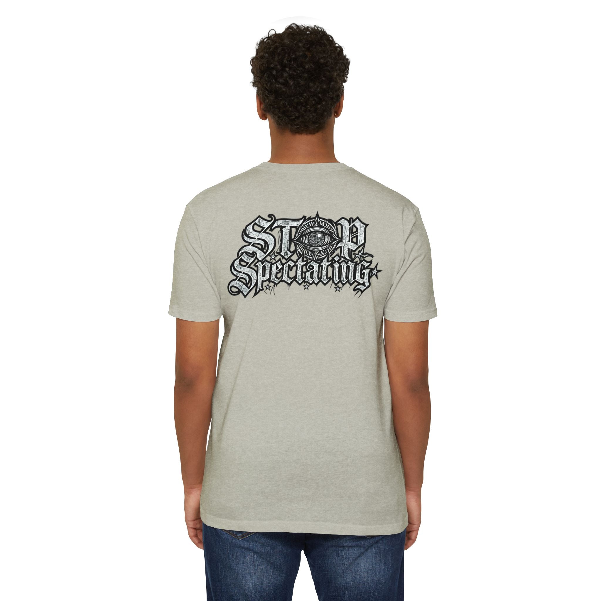 Stop Spectating Left chest/Back Logo Tee - 60/40 Blend/Light Colors