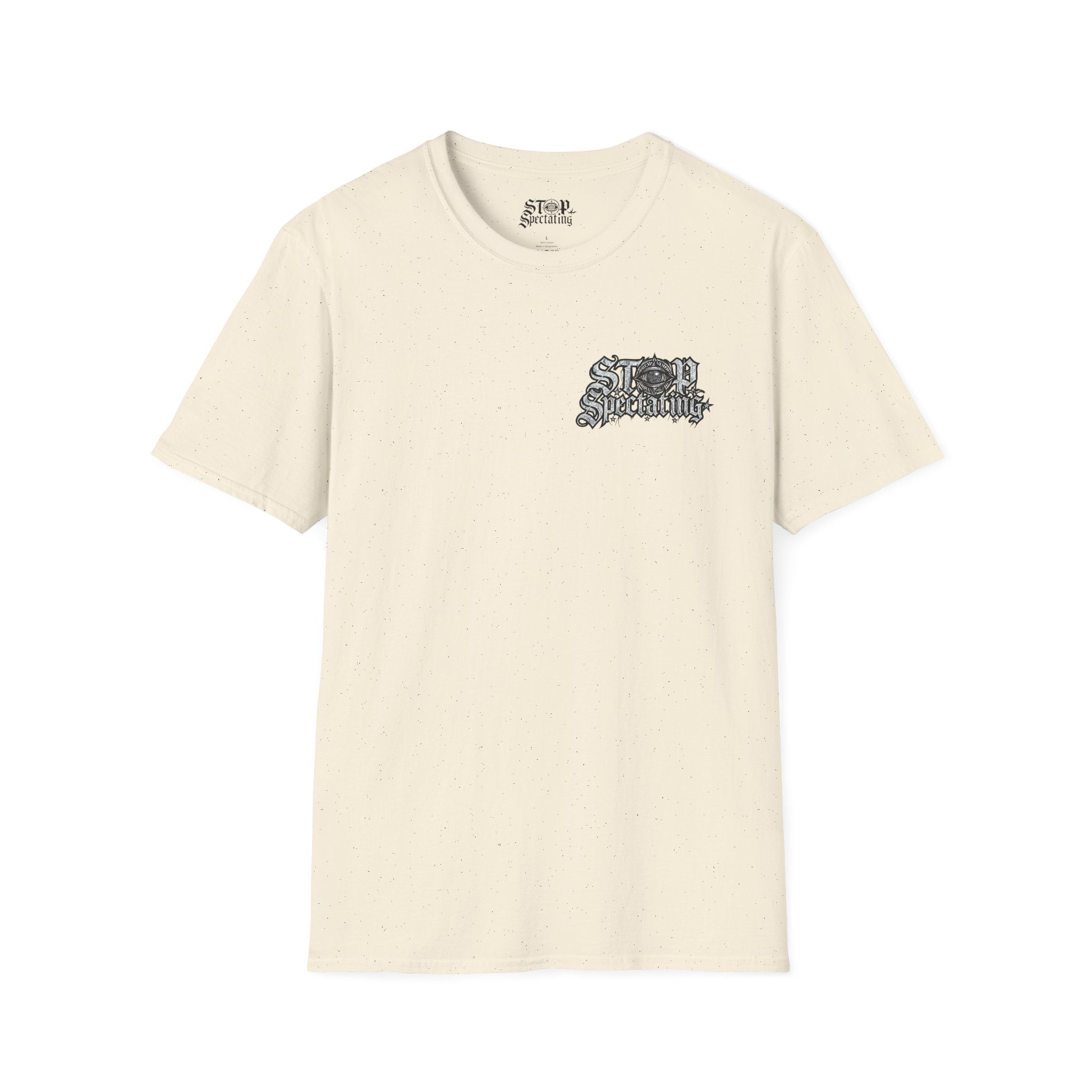 Stop Spectating Left Chest/Back Logo Tee - 100% Cotton/Light Colors