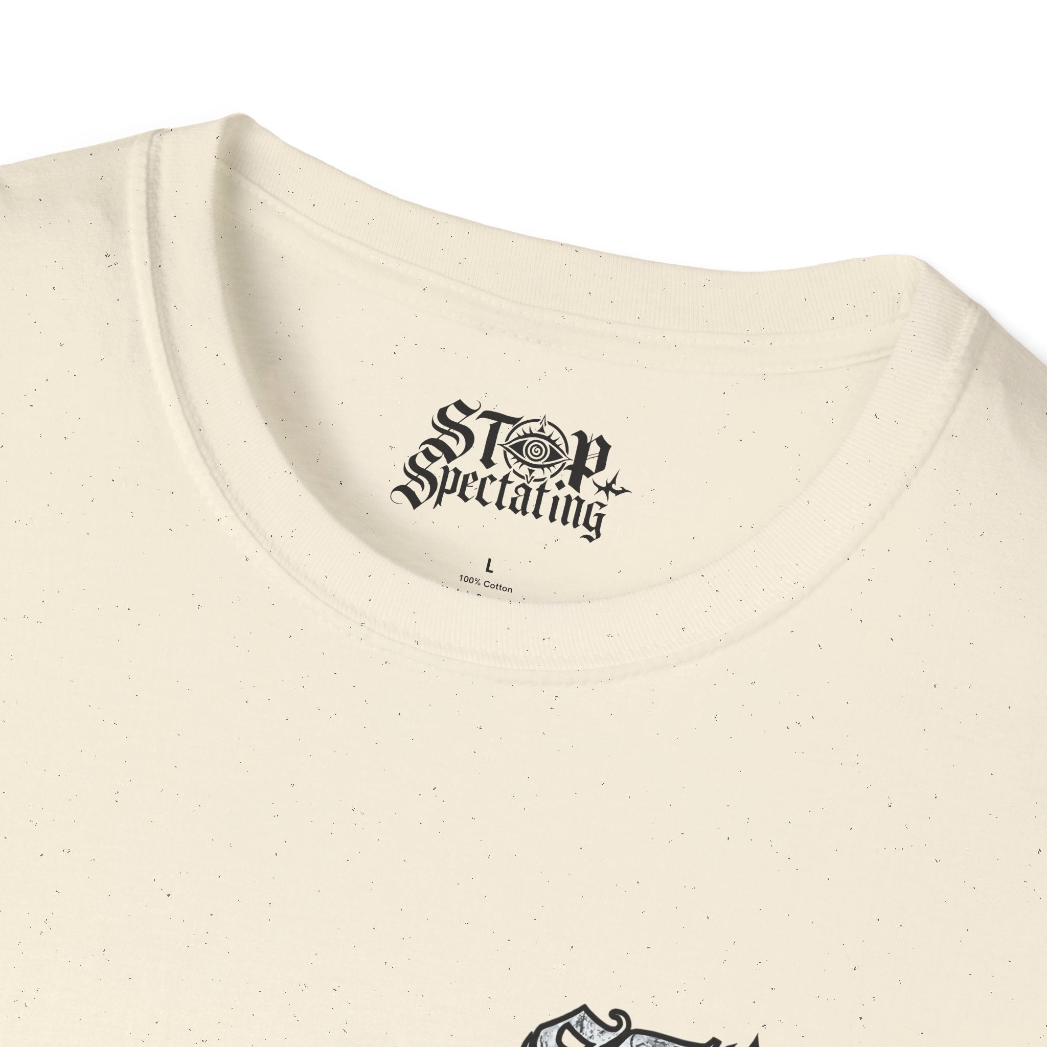 Stop Spectating Left Chest/Back Logo Tee - 100% Cotton/Light Colors