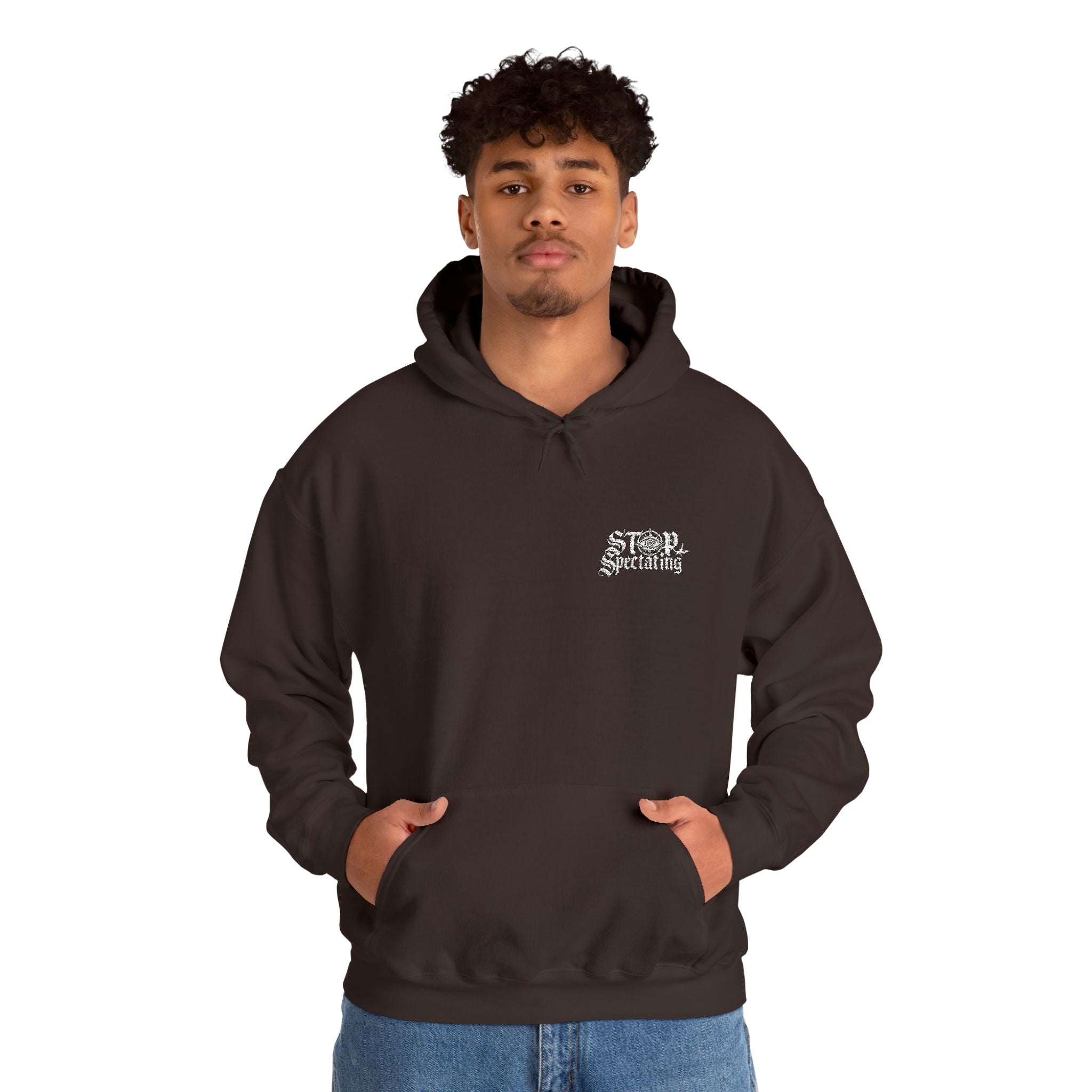 Stop Spectating Embroidered Hoodie - Brown