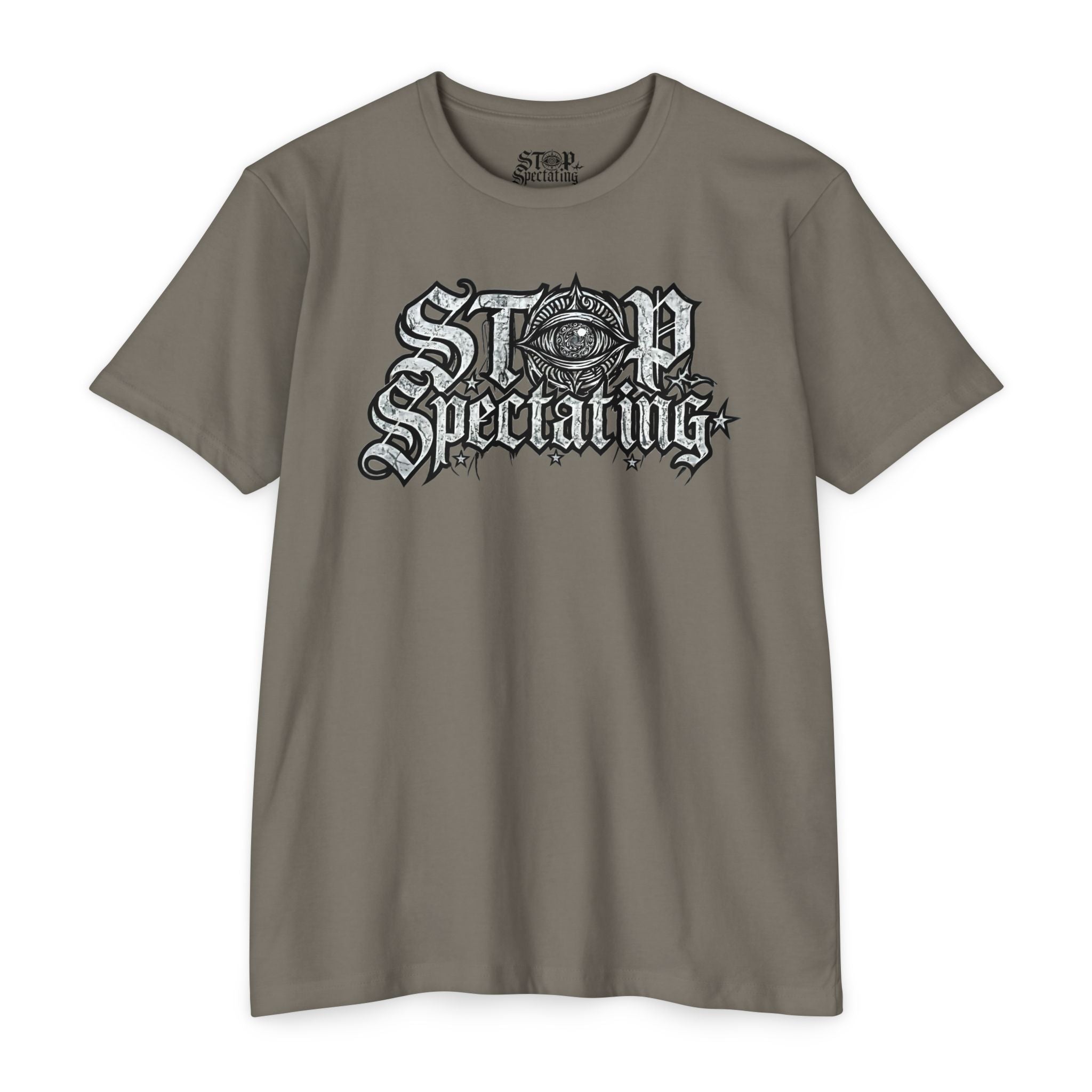 Stop Spectating Large Chest Logo Tee - 60/40 Blend/Light Colors