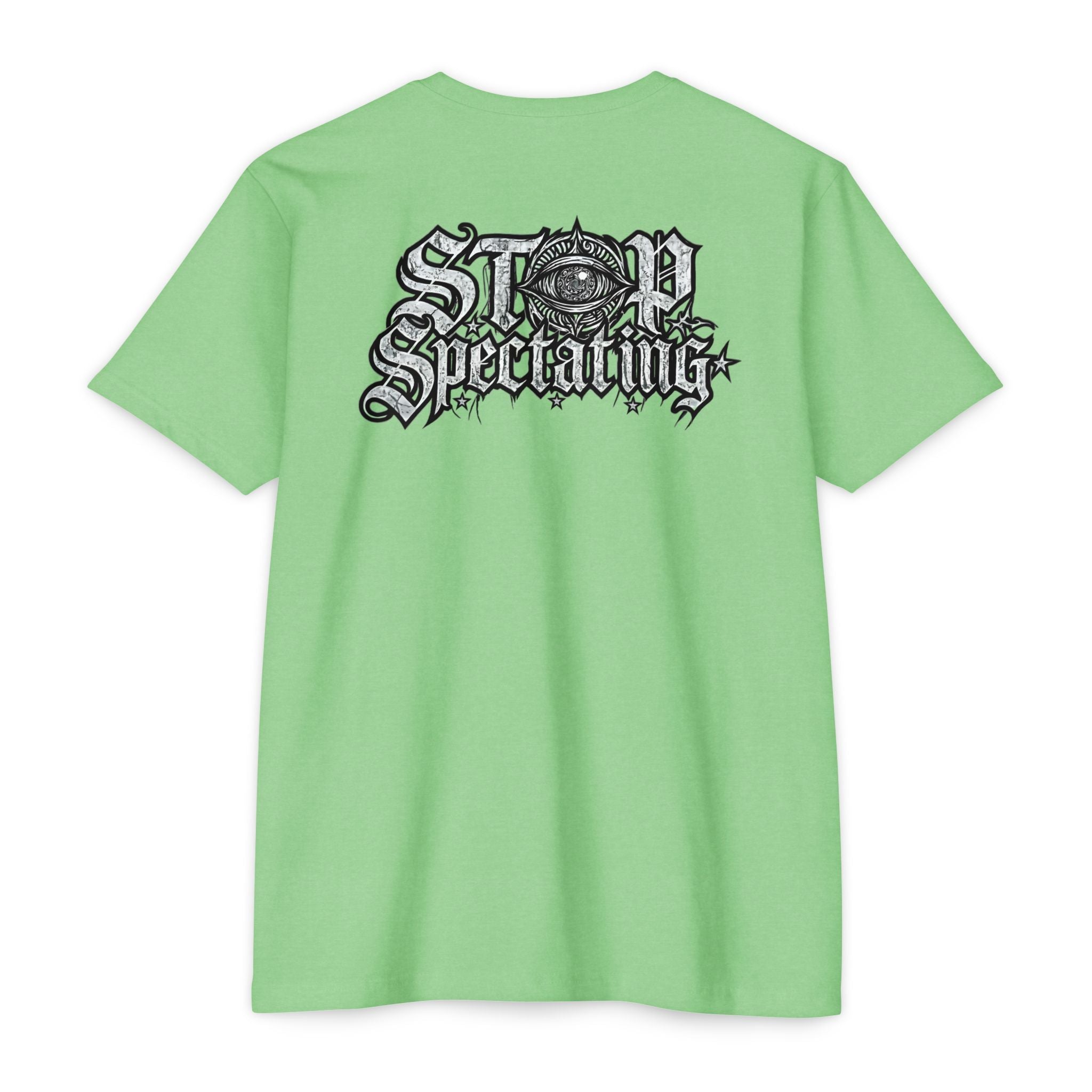 Stop Spectating Left chest/Back Logo Tee - 60/40 Blend/Light Colors