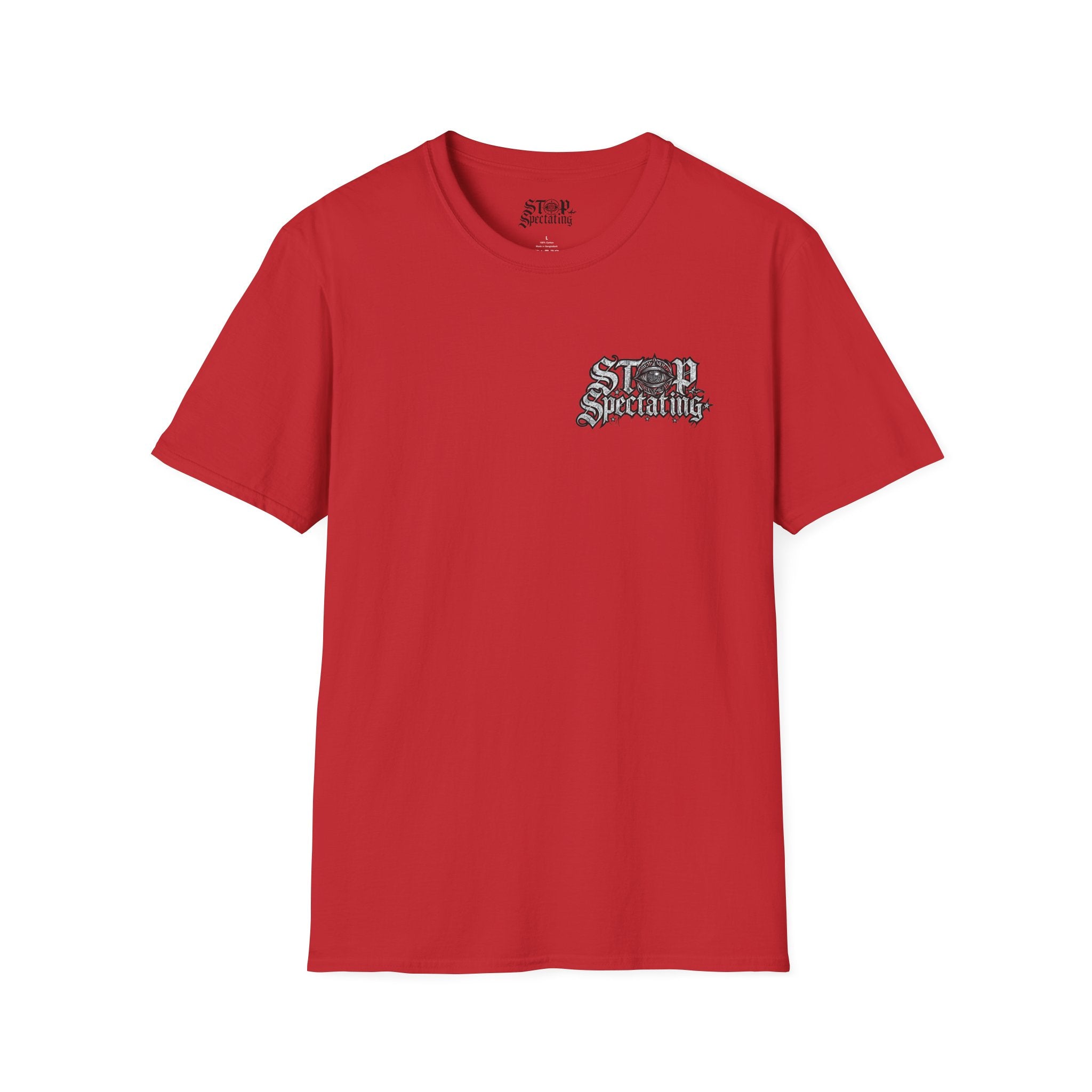 Stop Spectating Left Chest/Back Logo Tee - 100% Cotton/Light Colors