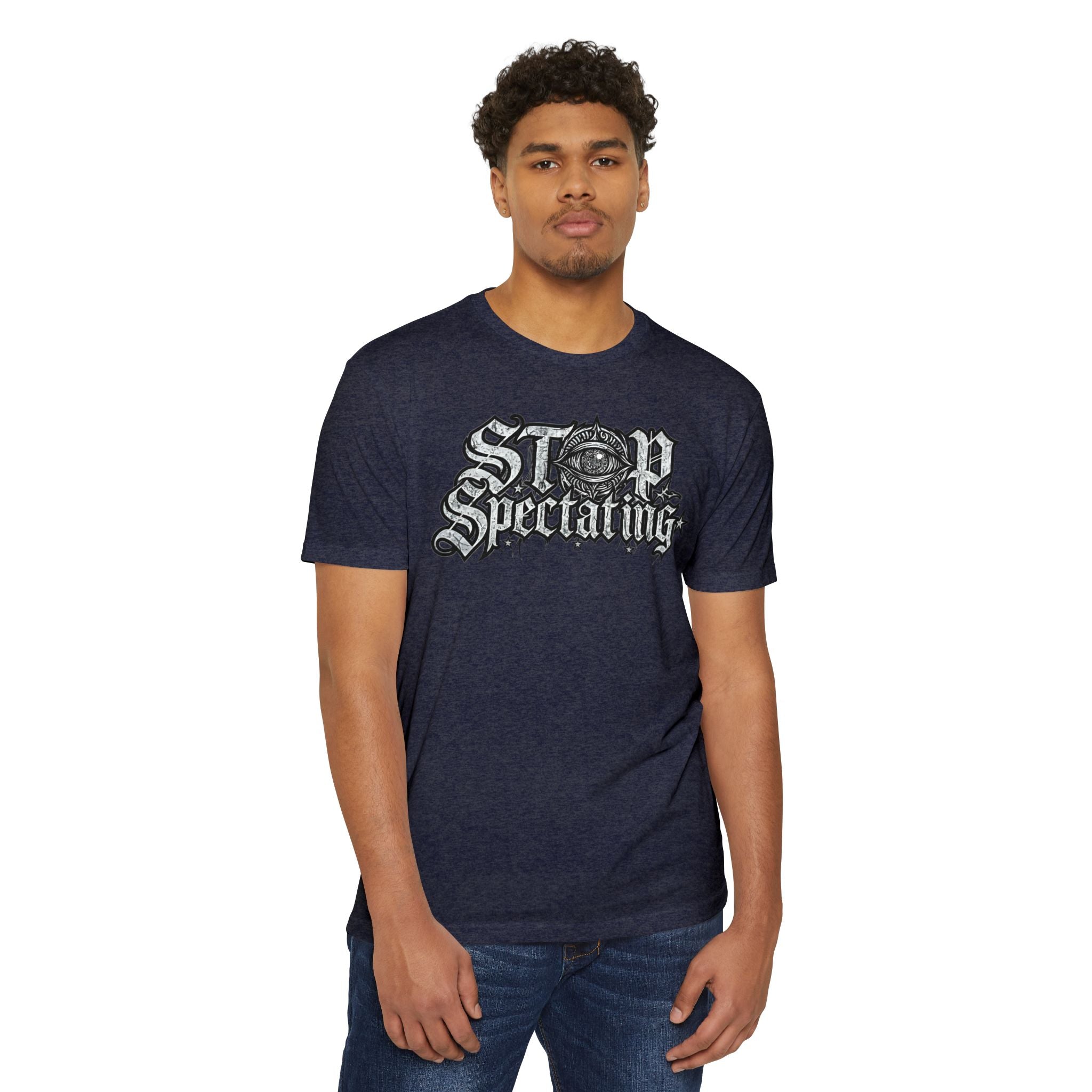Stop Spectating Large Chest Logo Tee - 60/40 Blend/Light Colors