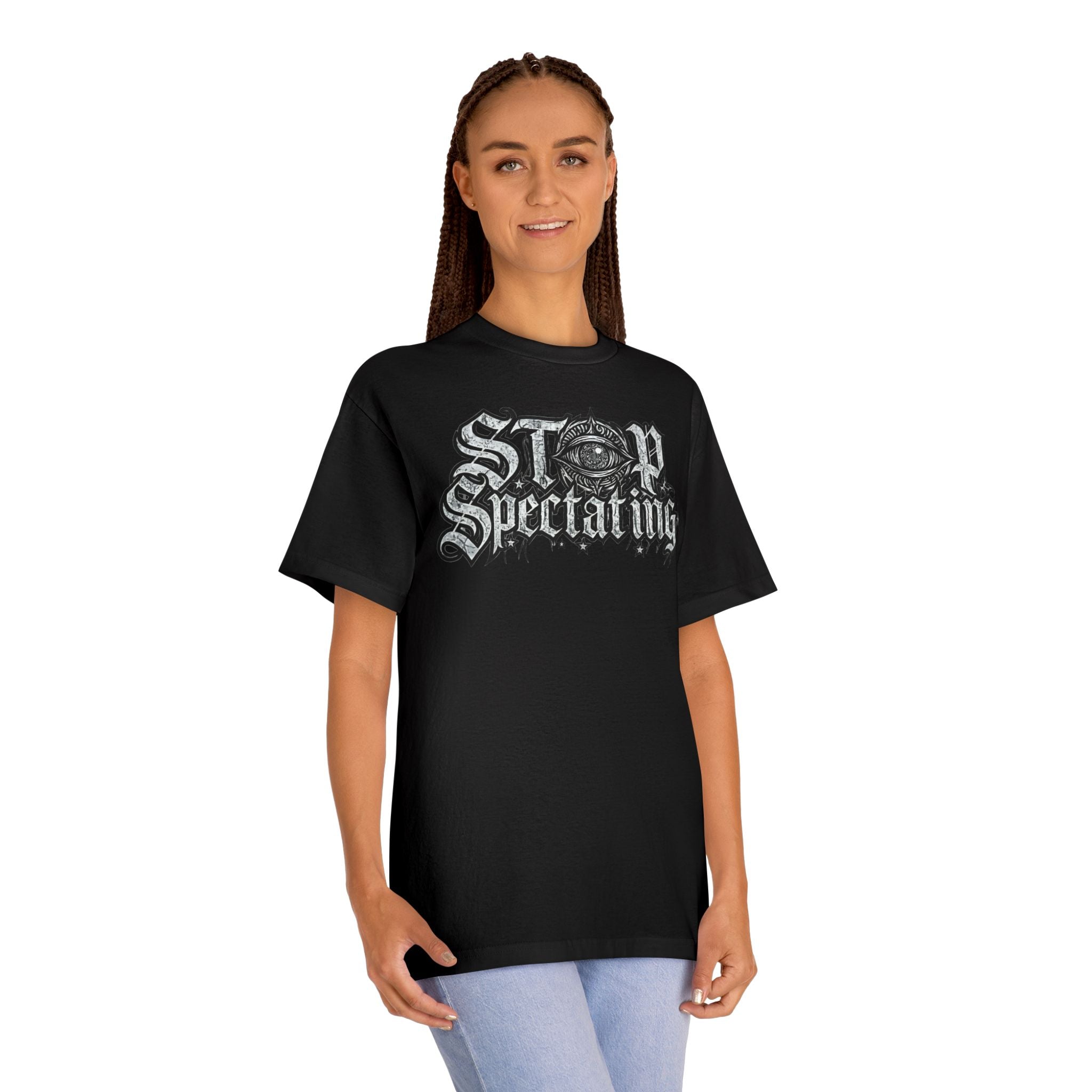 Stop Spectating Heavyweight Chest Logo Tee — Black