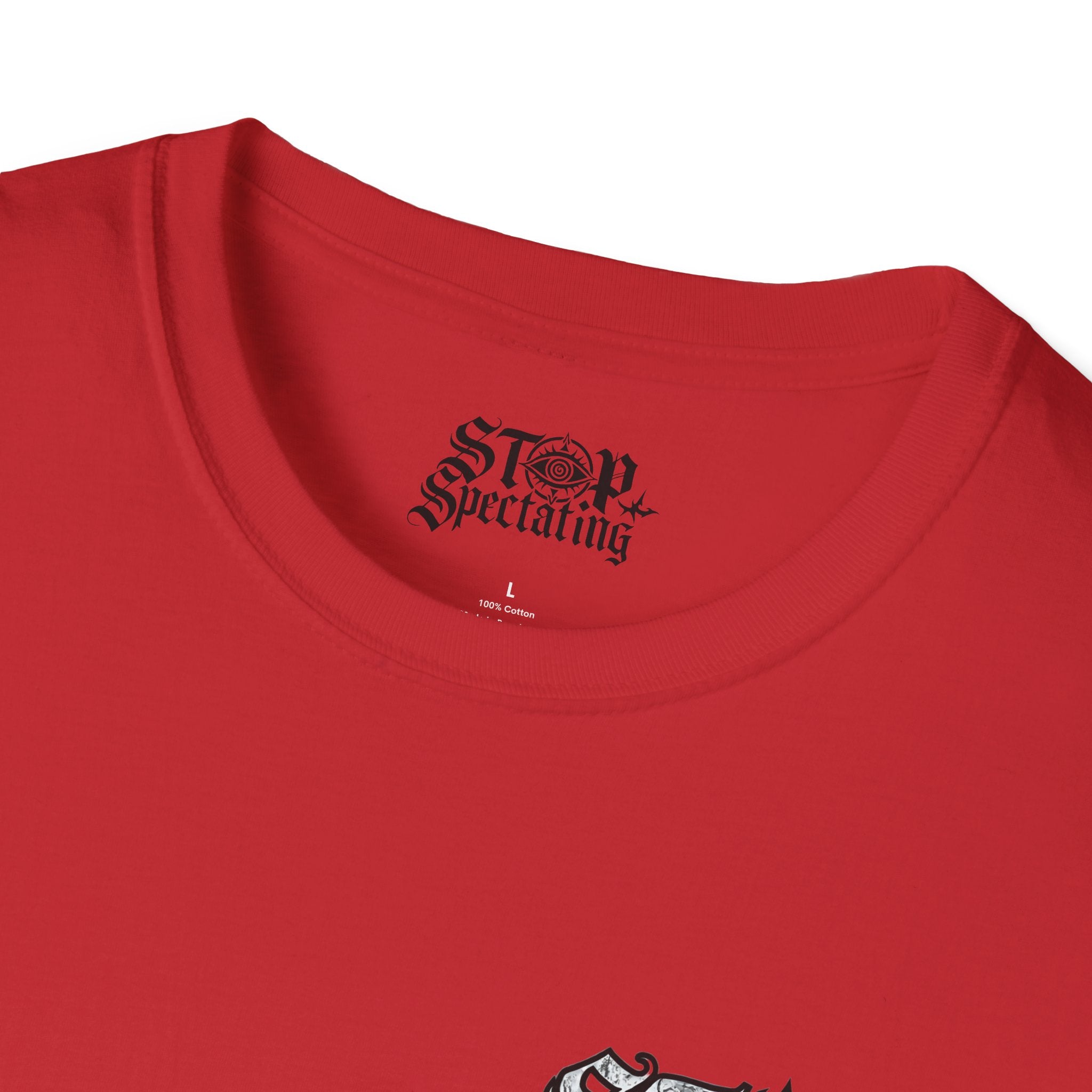 Stop Spectating Left Chest/Back Logo Tee - 100% Cotton/Light Colors