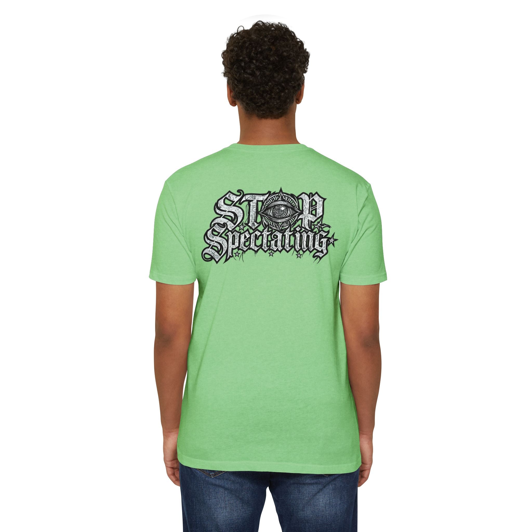 Stop Spectating Left chest/Back Logo Tee - 60/40 Blend/Light Colors