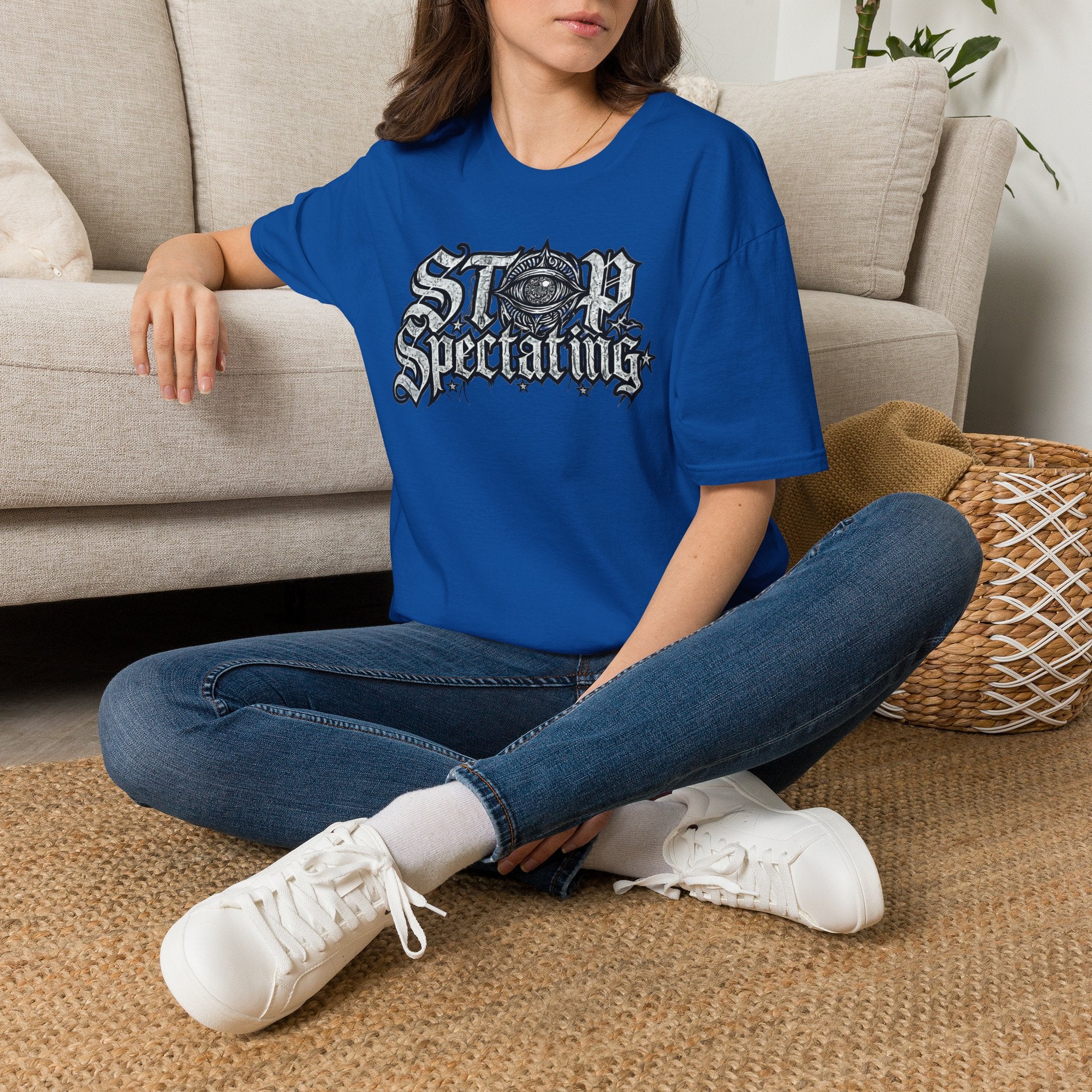Stop Spectating Large Chest Logo Tee - 100% Cotton/Light Colors