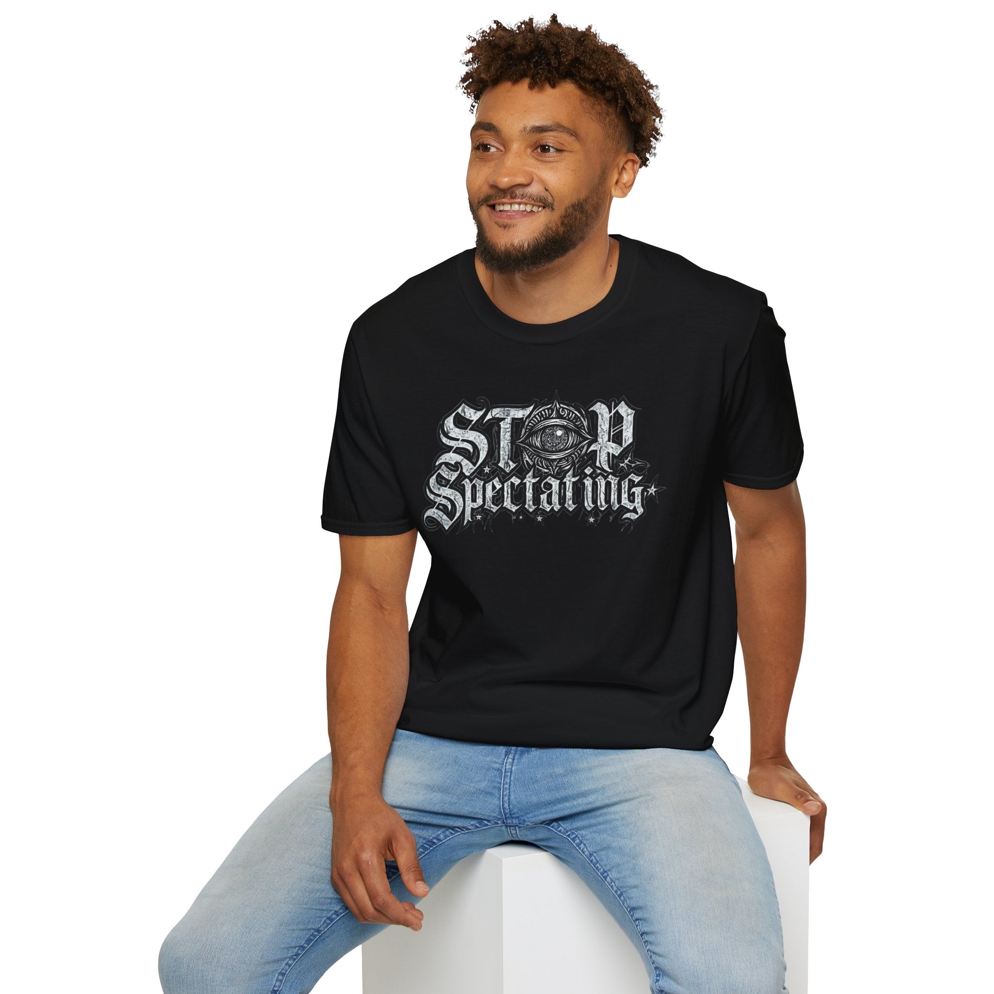 Stop Spectating Lightweight Chest Logo T-Shirt - Black - 100% cotton